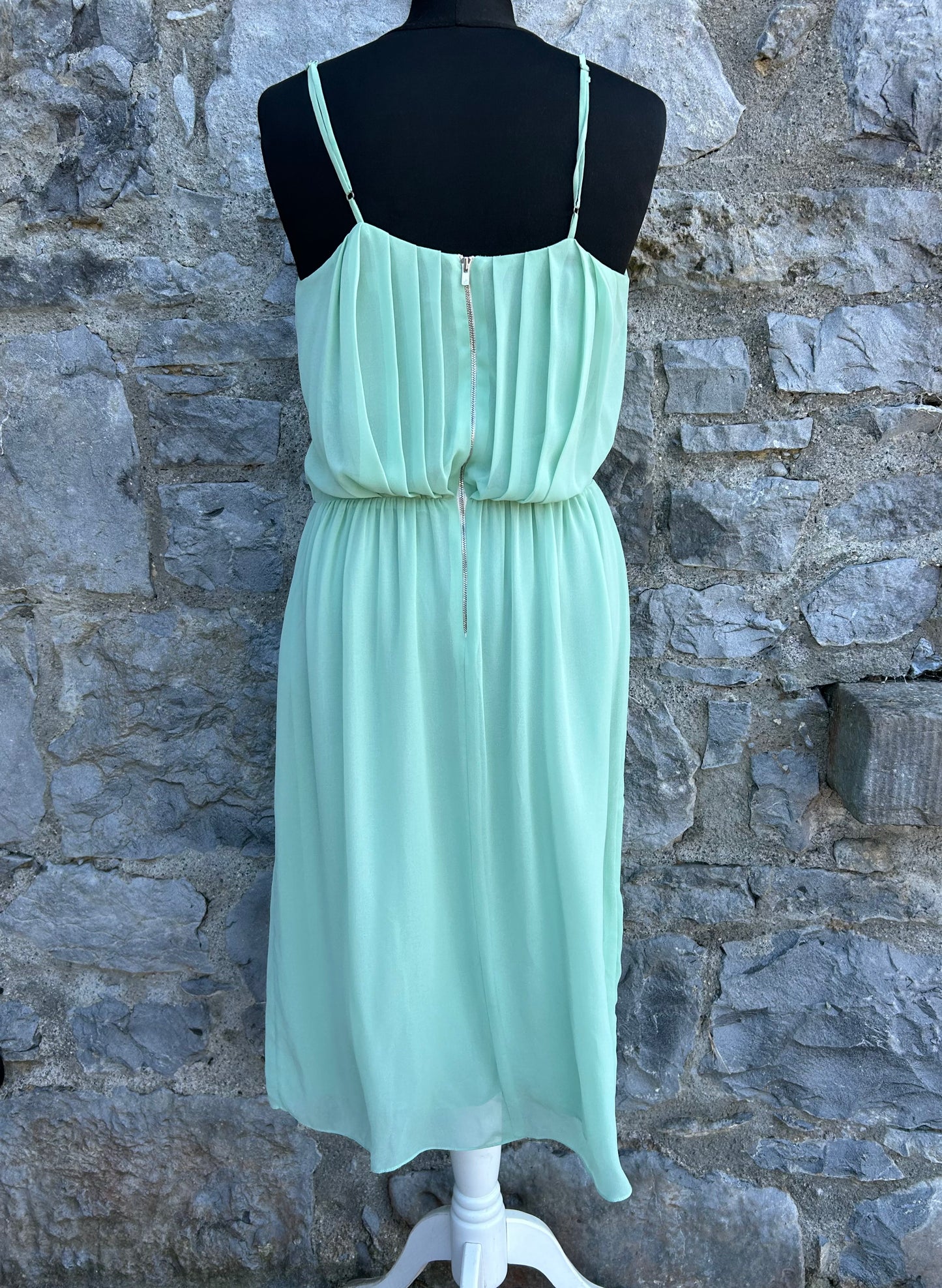 Pleated Chiffon Dress in Mint Green uk 6-8