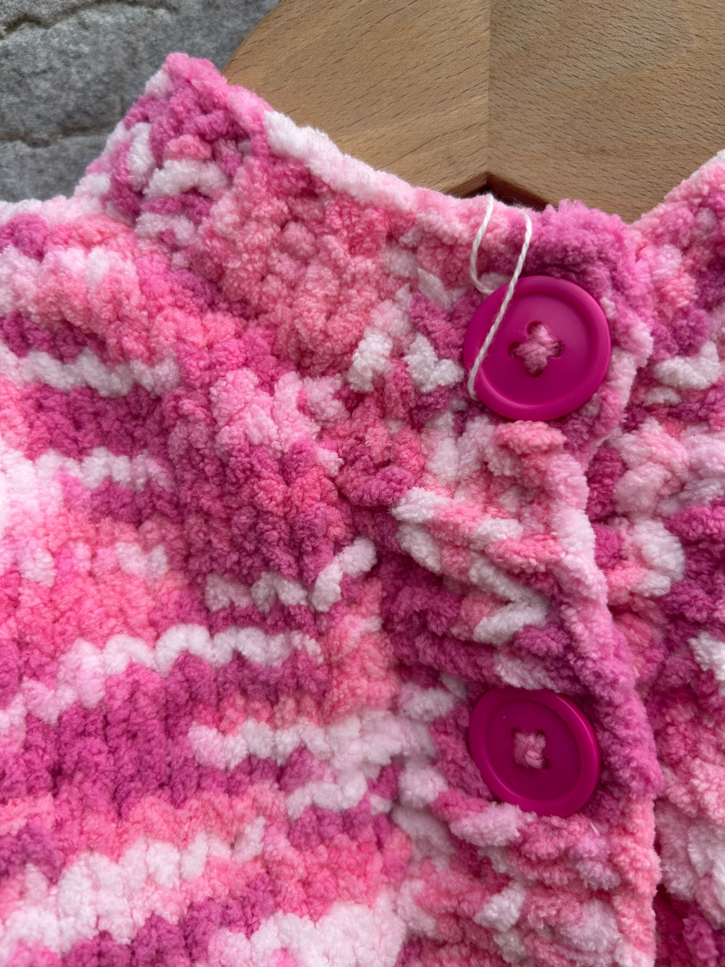 Pink melange fleece cardigan 3-6m (62-68cm)