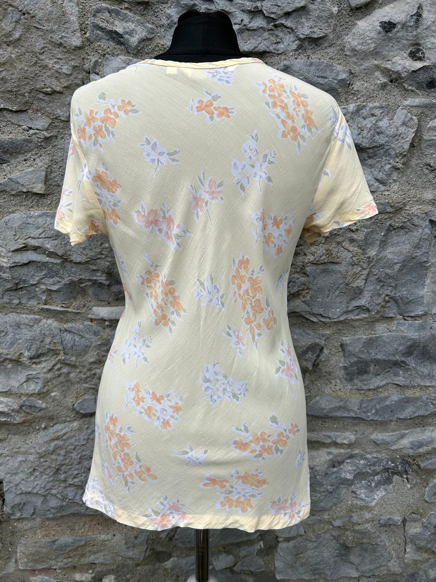 Y2K floral light yellow top uk 8