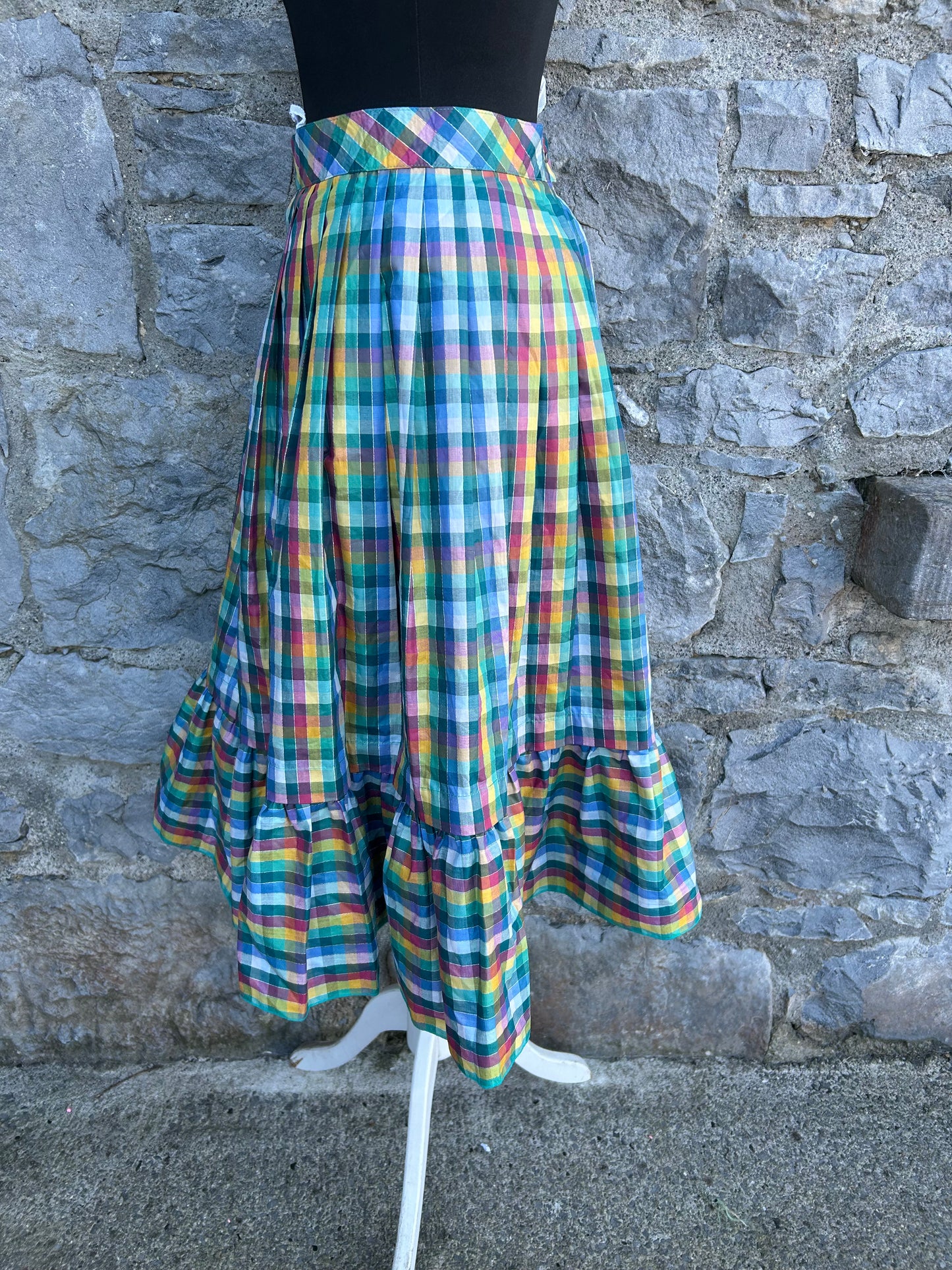 80s rainbow check top&skirt uk 8
