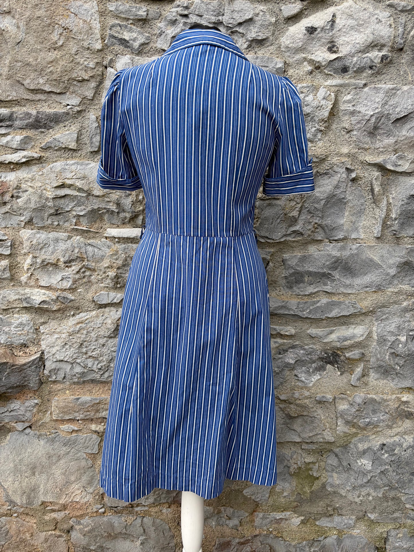 80s blue&white stripy dress uk 8