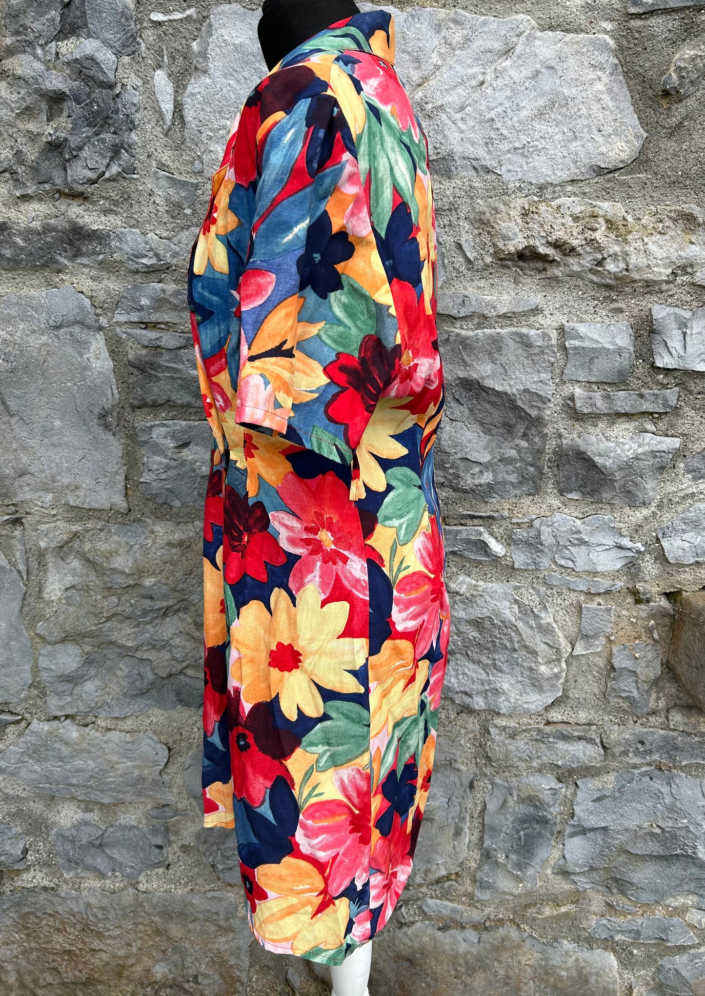 80s colourful flowers dress uk 10-12