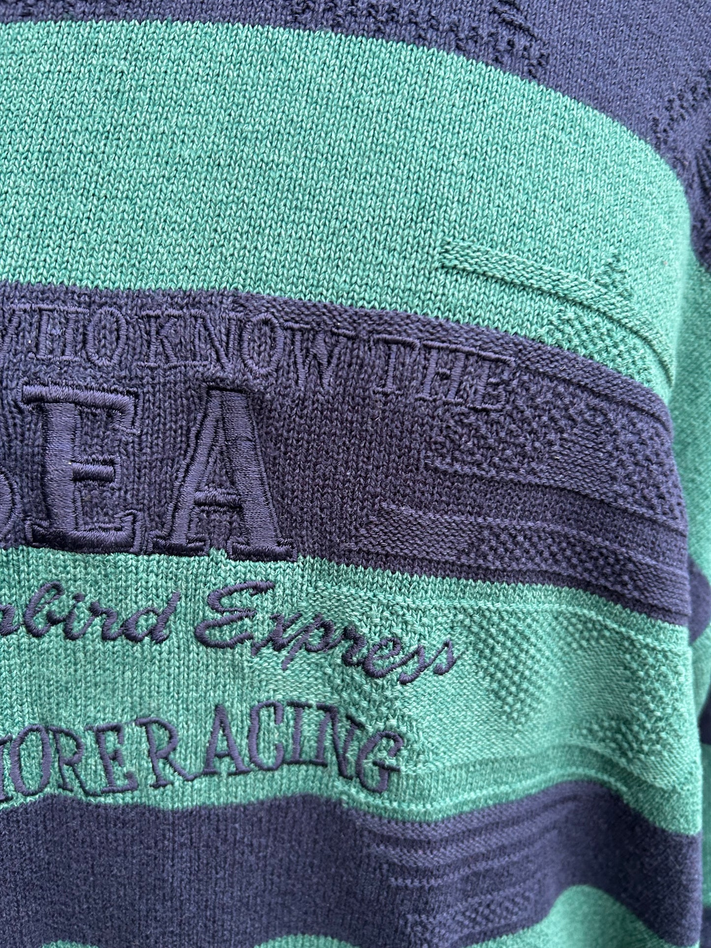 80s Sea navy&green stripy jumper Medium