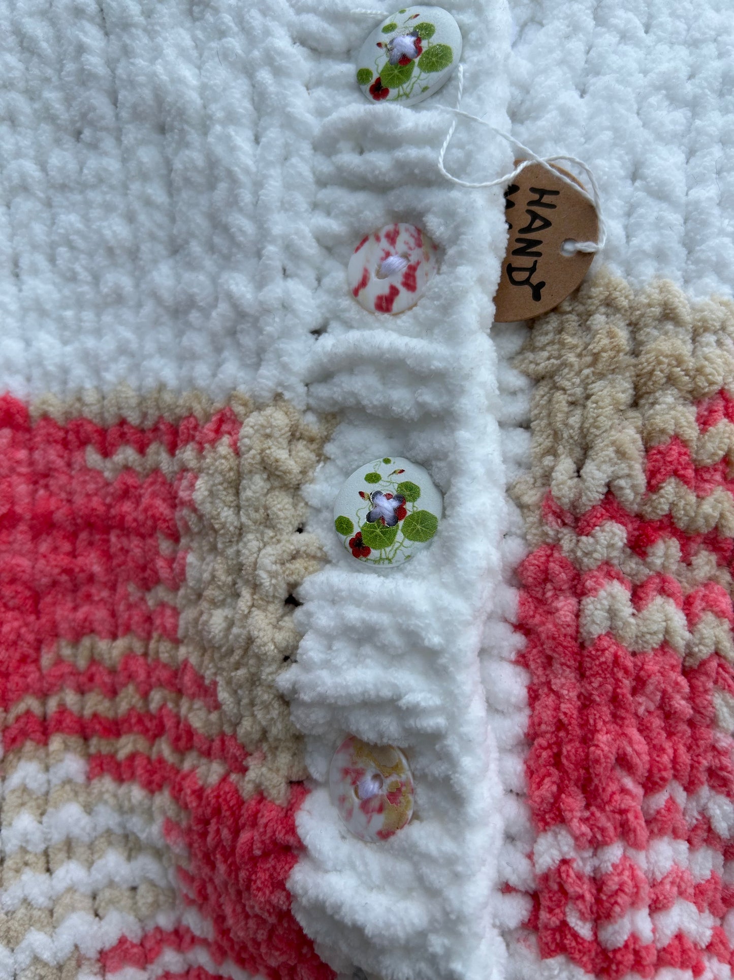 Melange white&orange fleece cardigan 6m (68cm)
