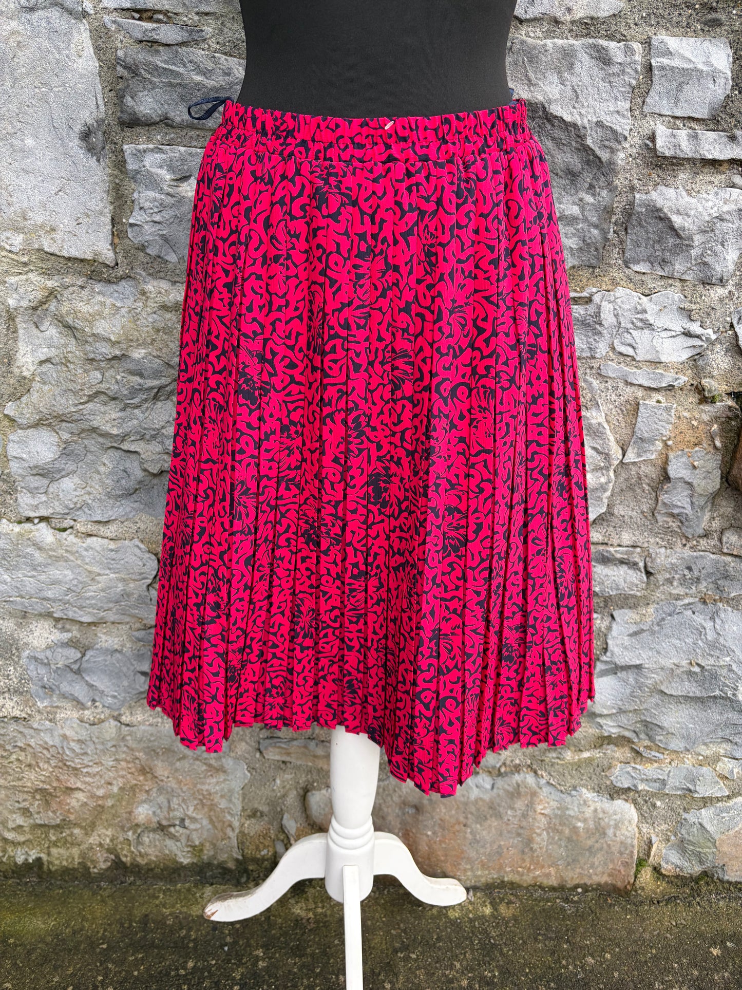 80s red abstract pleated skirt uk 12