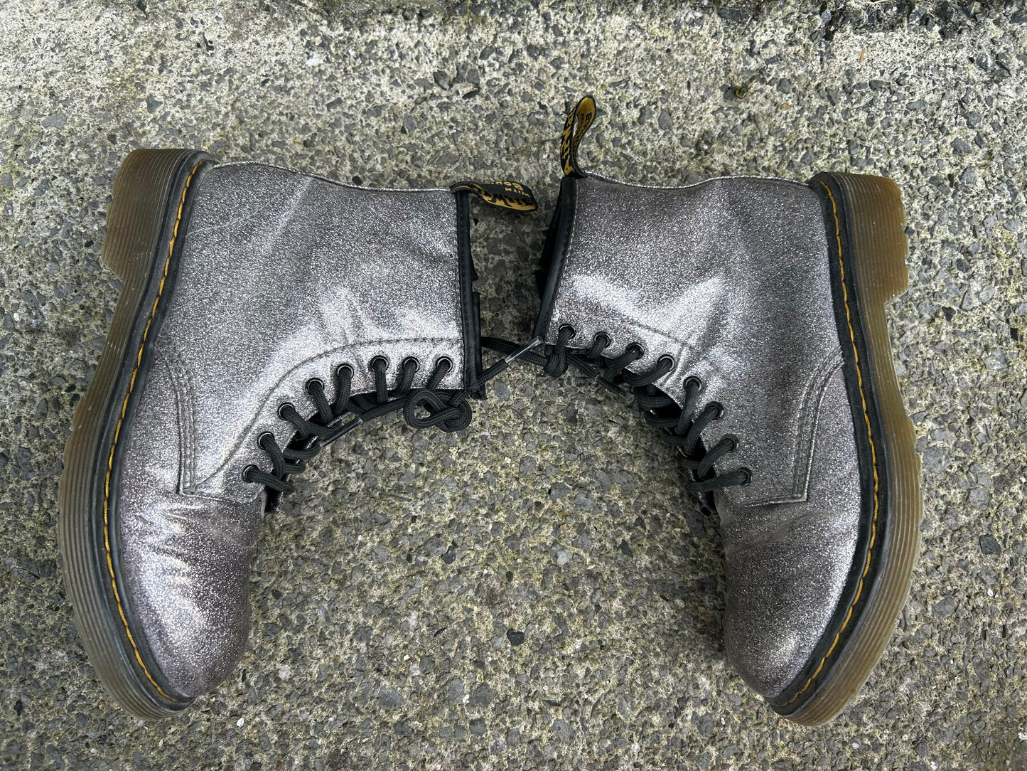 Silver glitter patent boots uk 2.5 (eu 35)