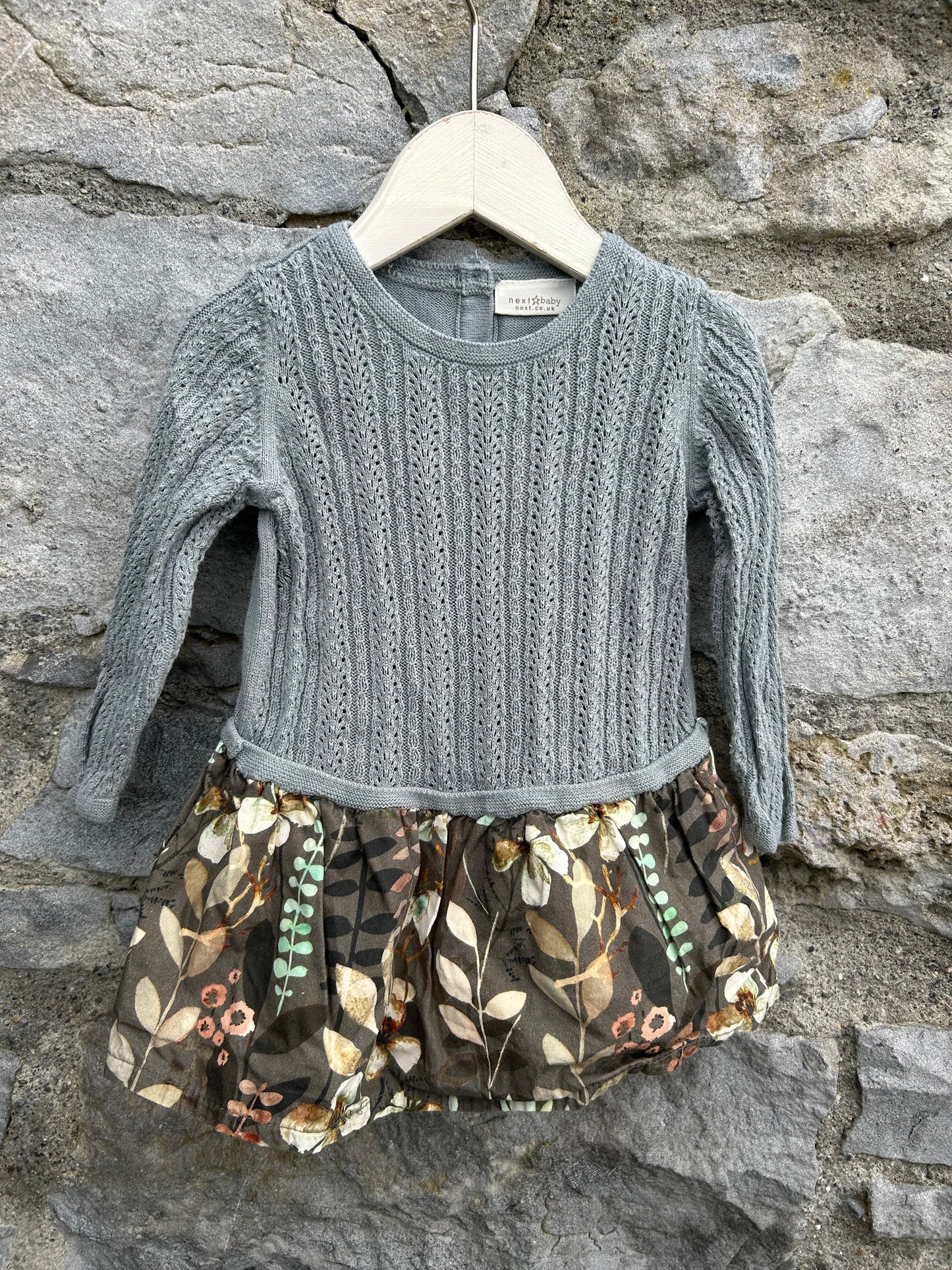 Khaki pointelle&flowers dress 6-9m (68-74cm)
