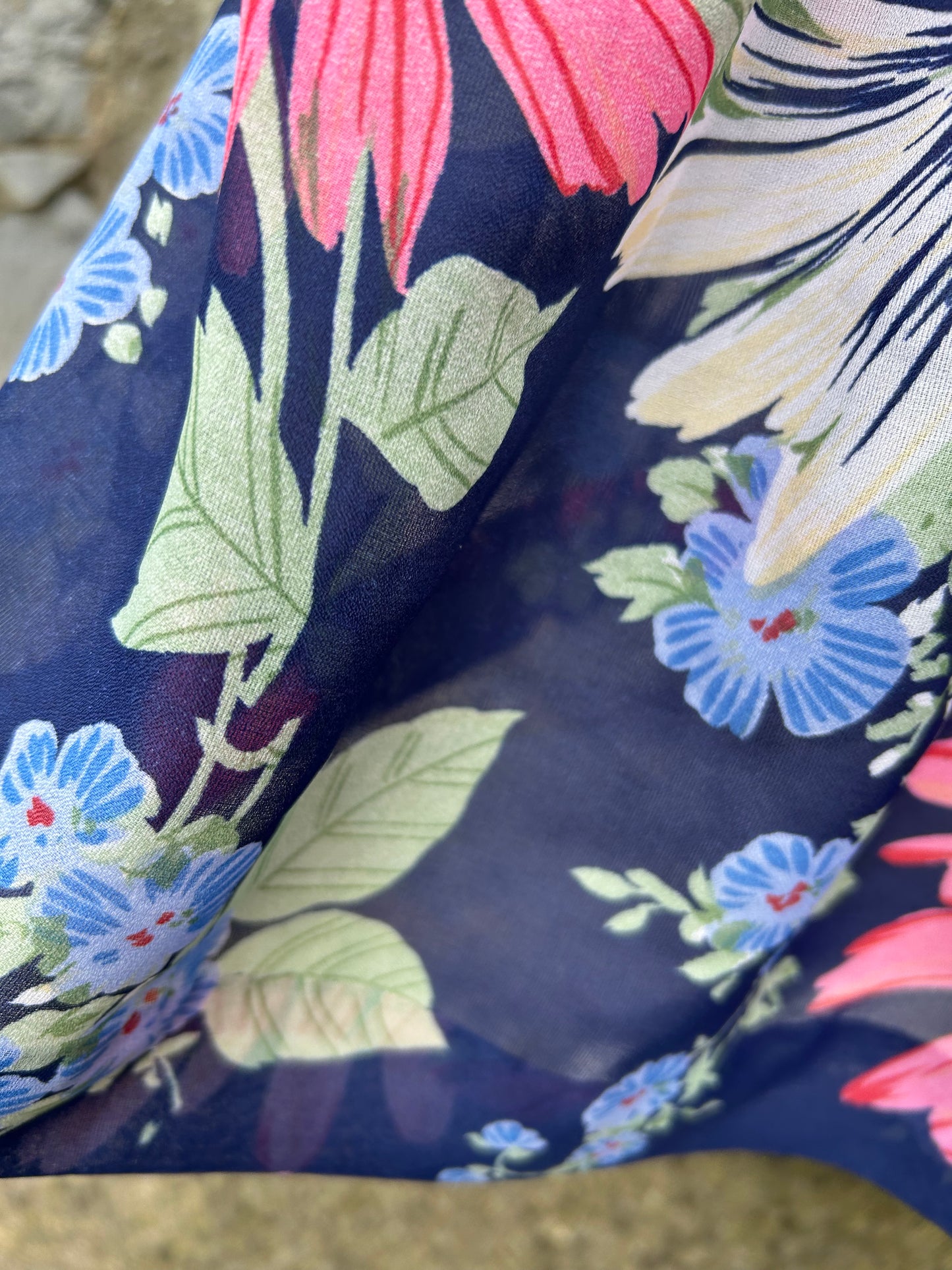 80s sheer flowers navy dress uk 14