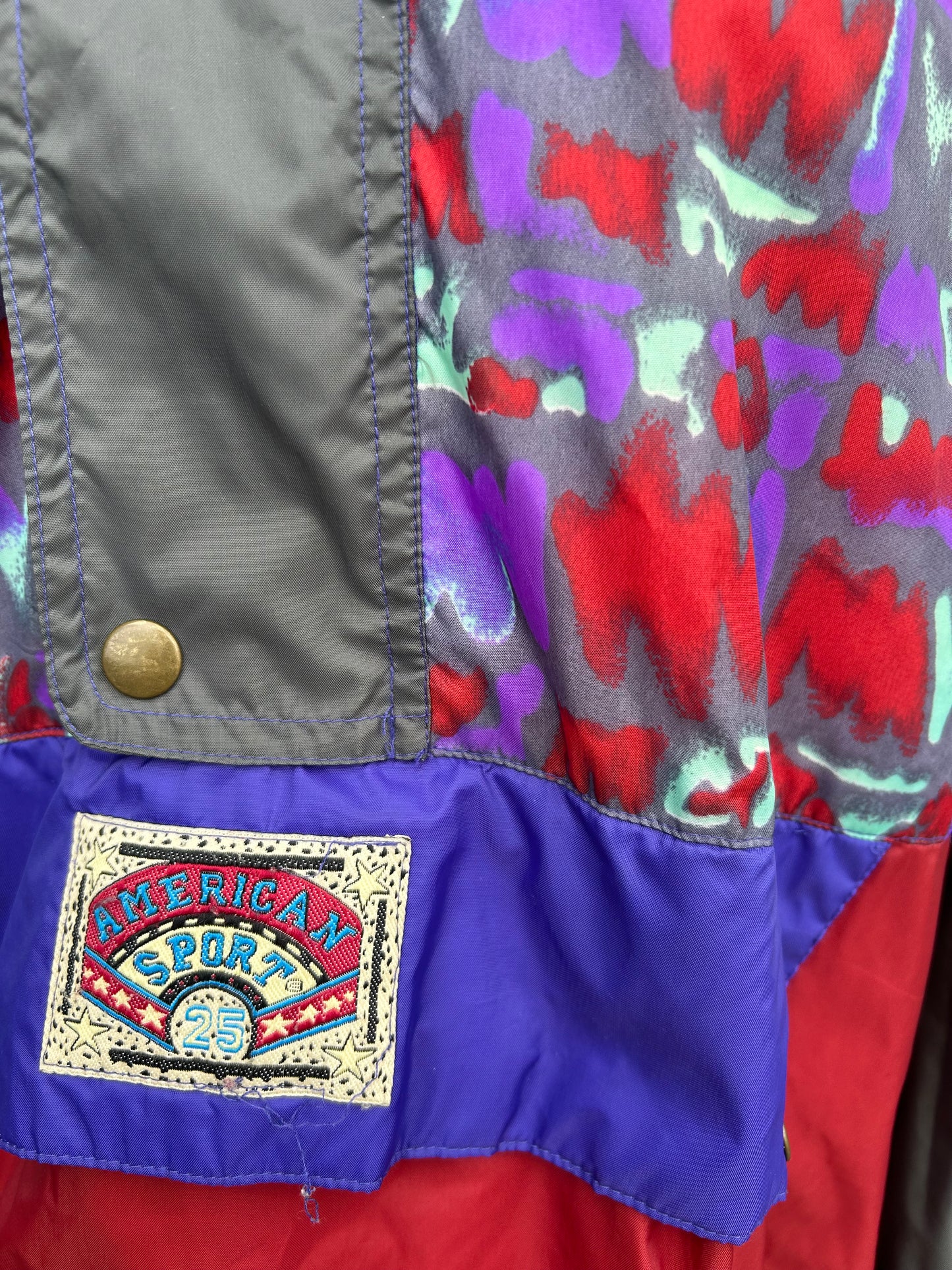 80s red&abstract Half zip windbreaker XL