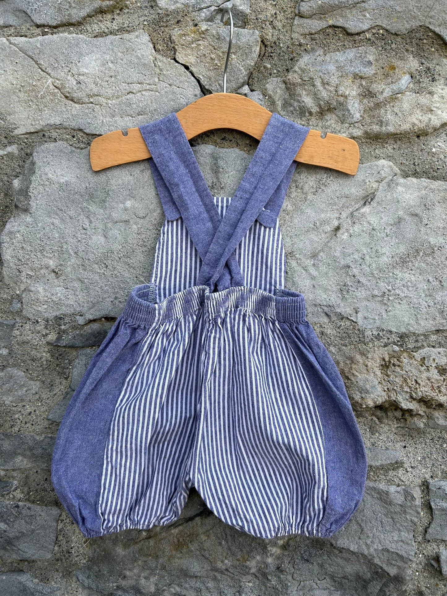 90s blue stripy short dungarees 6m (68cm)