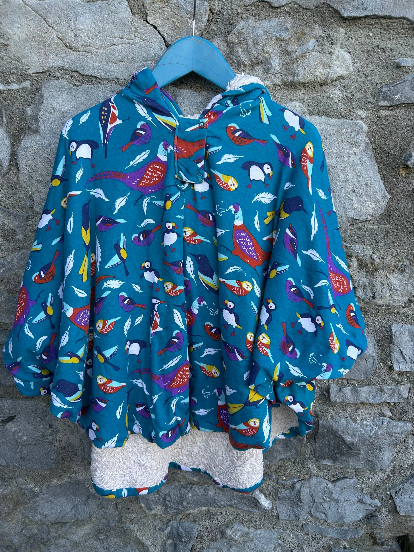 Birds blue fleece lined poncho 6-8y (116-128cm)