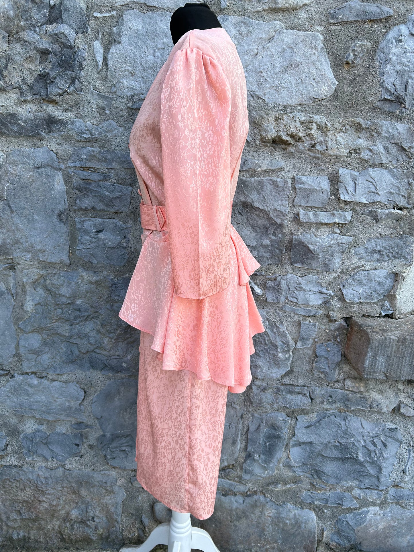 80s peach button up dress uk 12