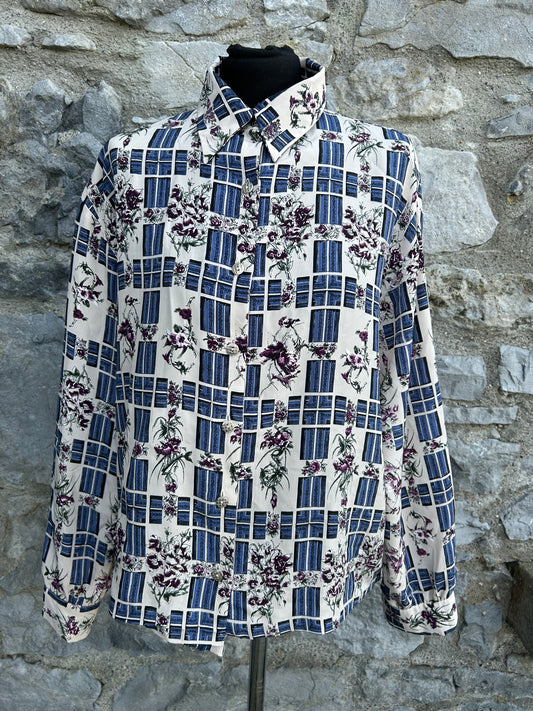 90s blue floral check shirt uk 14