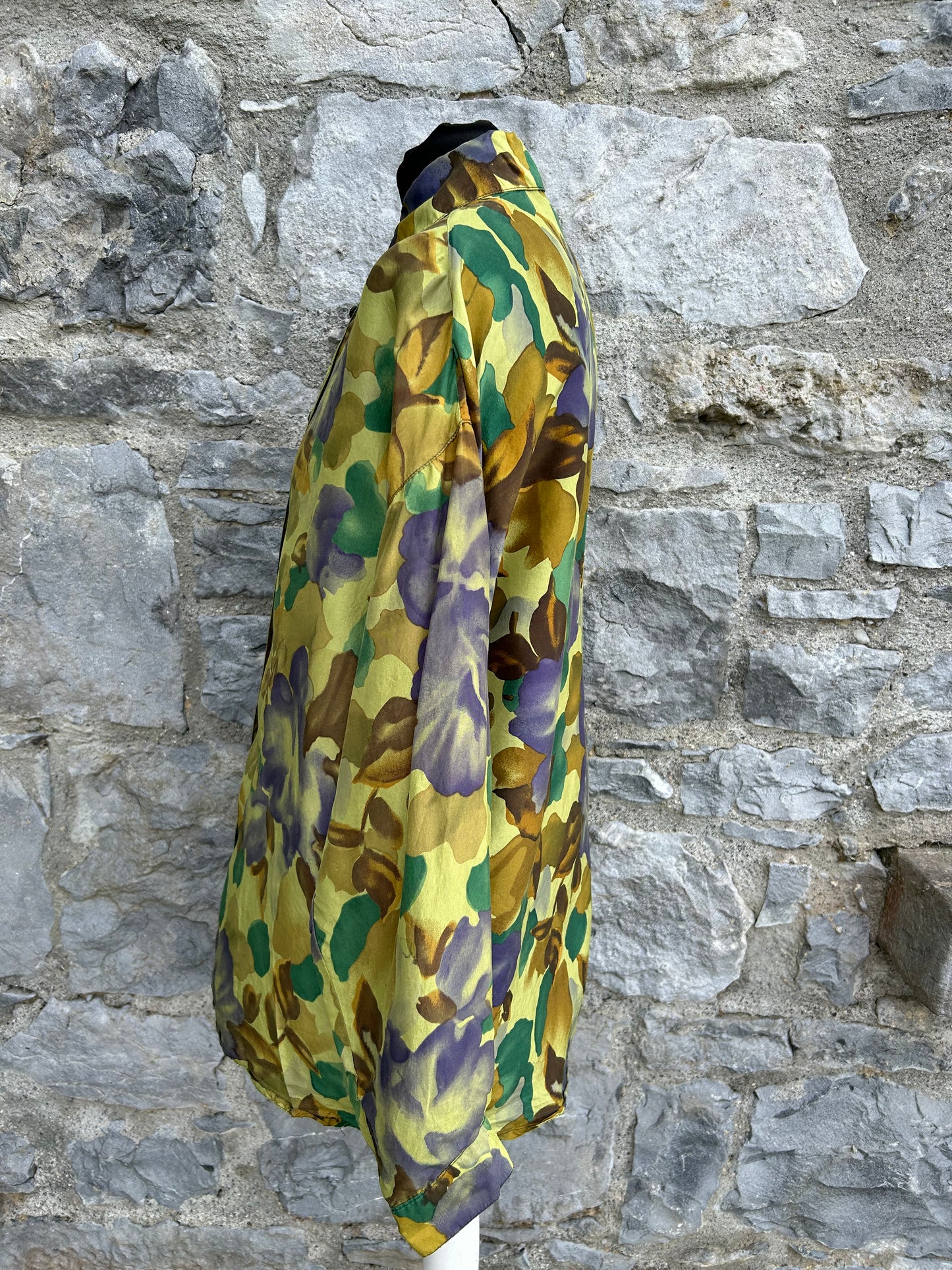 80s Green floral silk blouse uk 12-14