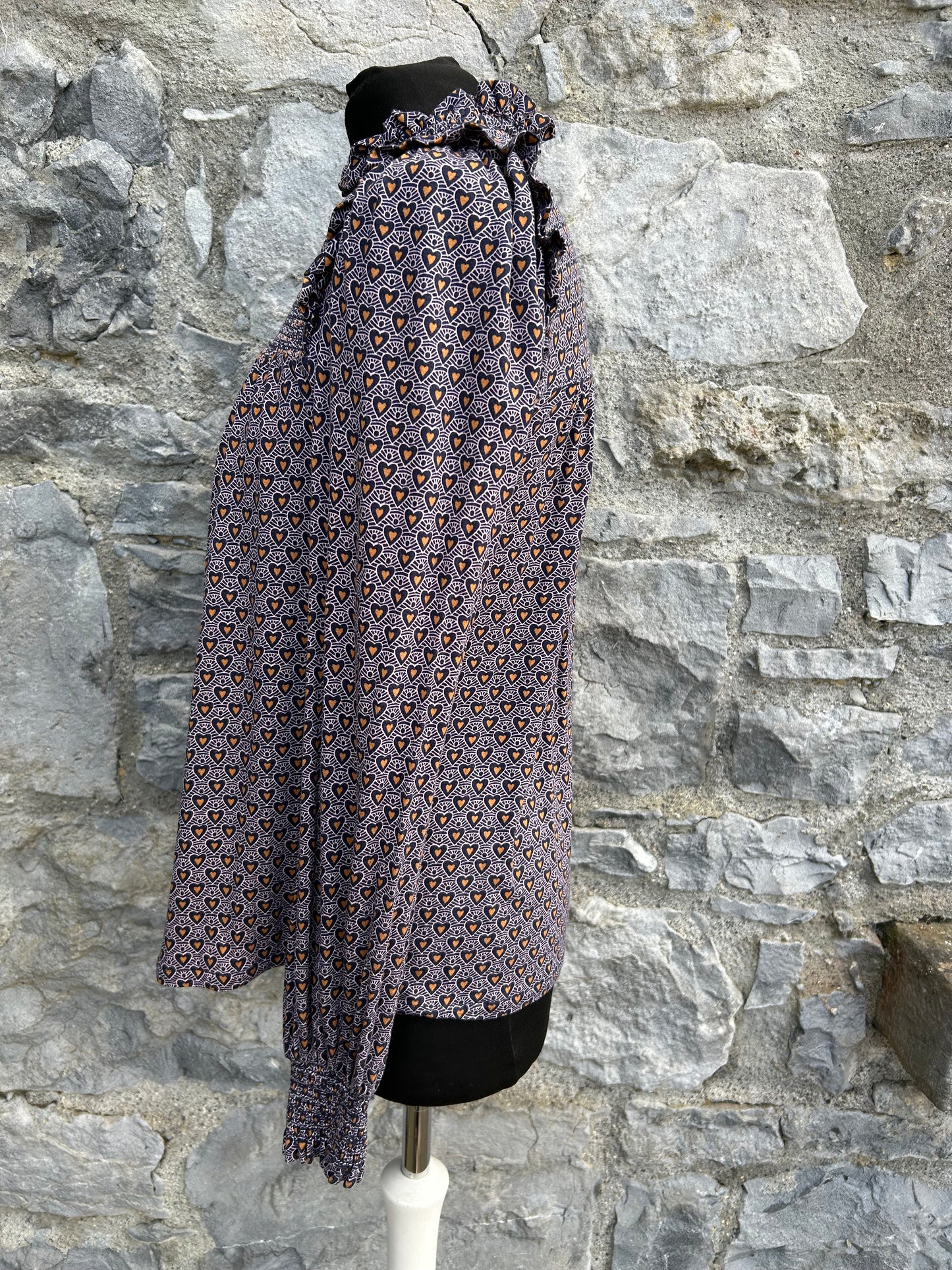Smocked Yoke Printed Top French Navy, Dainty Heart uk 10