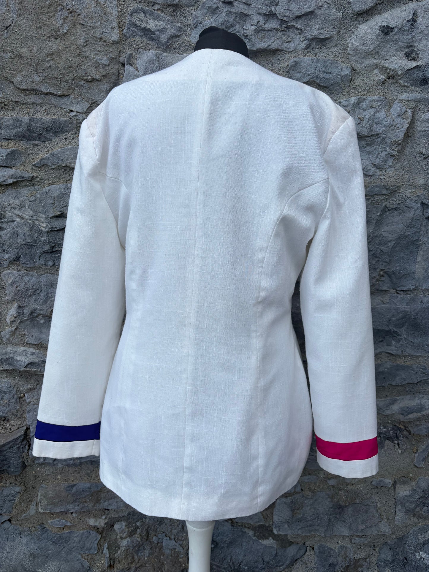 80s white jacket with multi-colored buttons uk 12