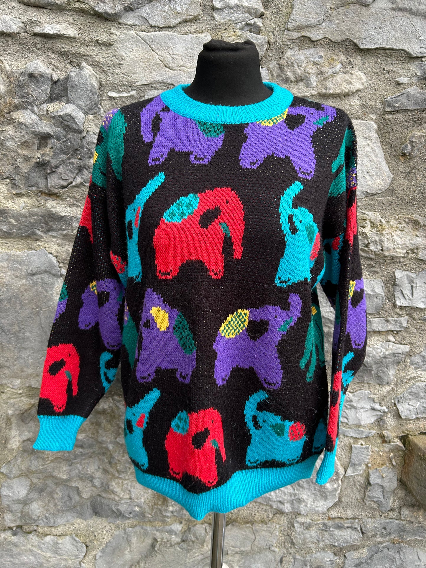 80s colourful elephants jumper uk 6-8