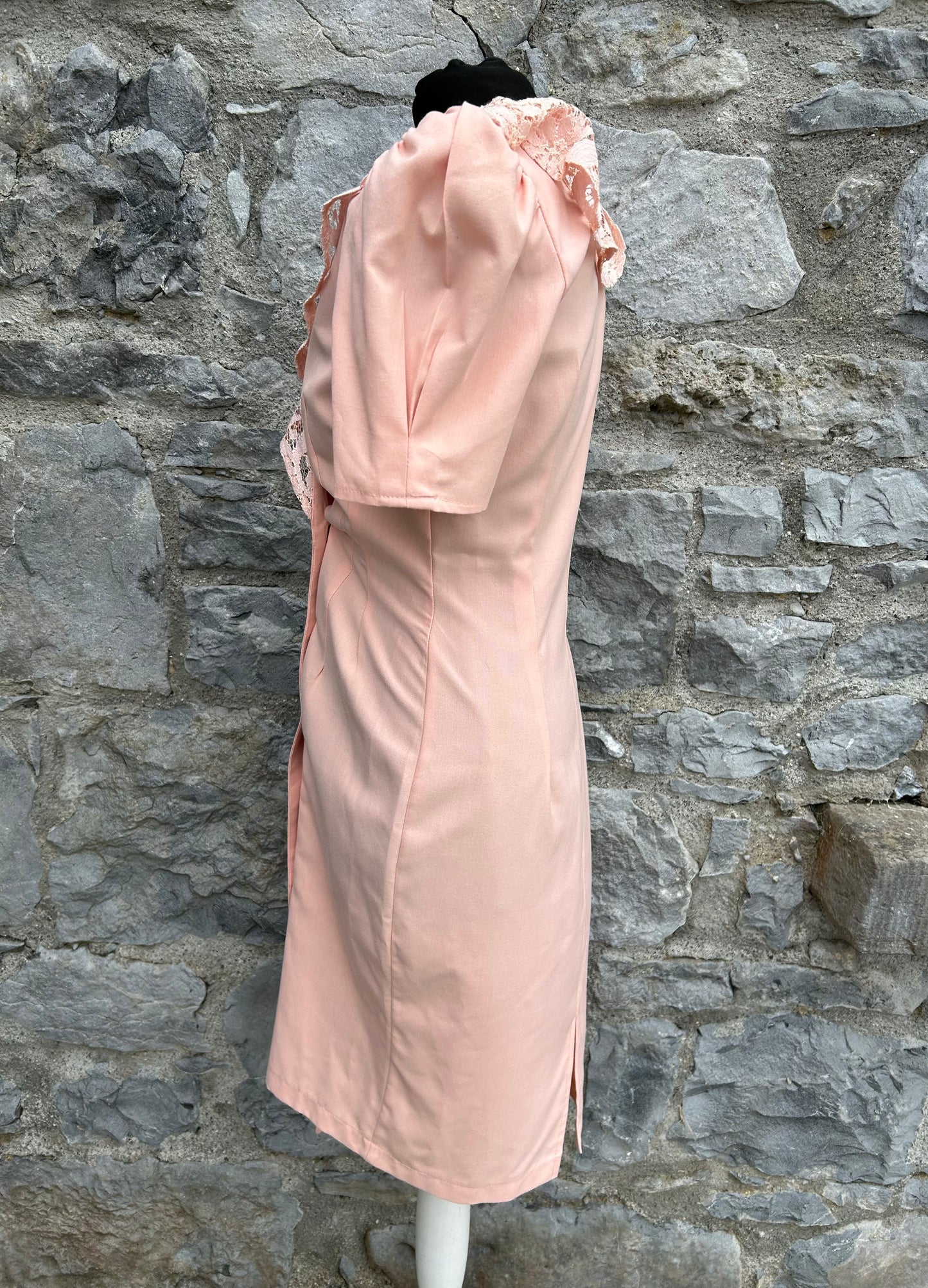 80s peach lace collar dress uk 6-8