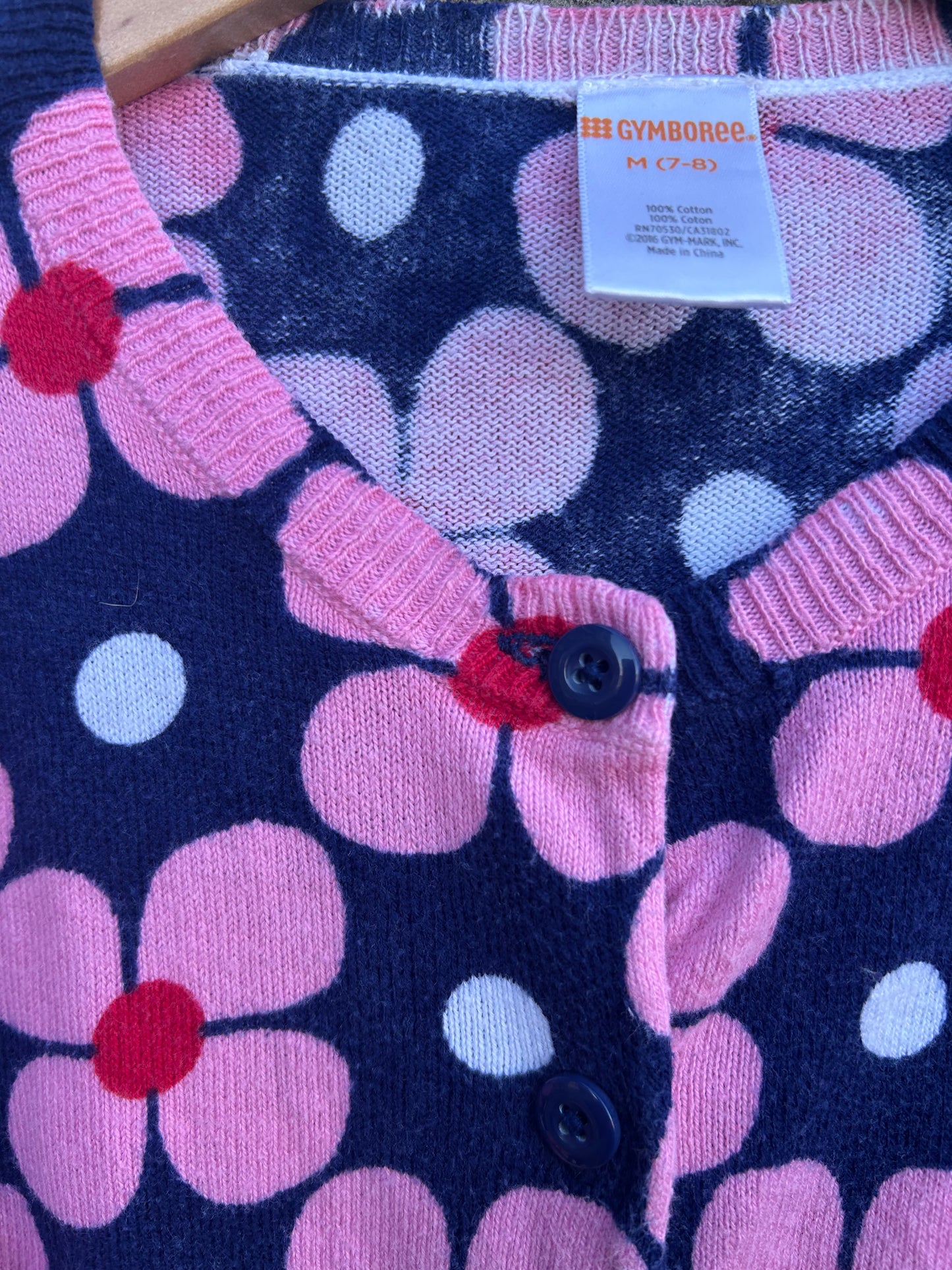 Pink flowers navy cardigan 7-8y (122-128cm)