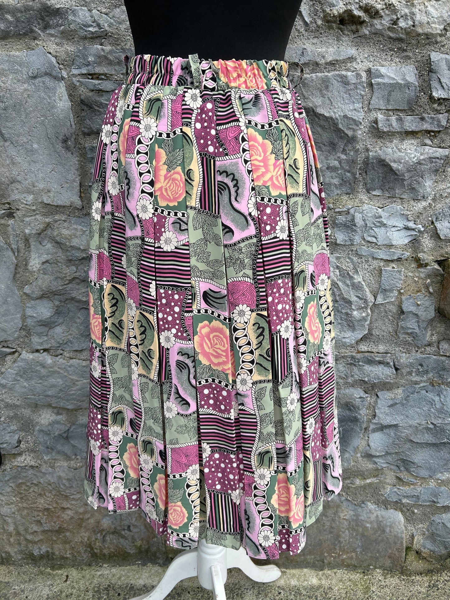 80s Pink&green floral patchwork skirt uk 6-8