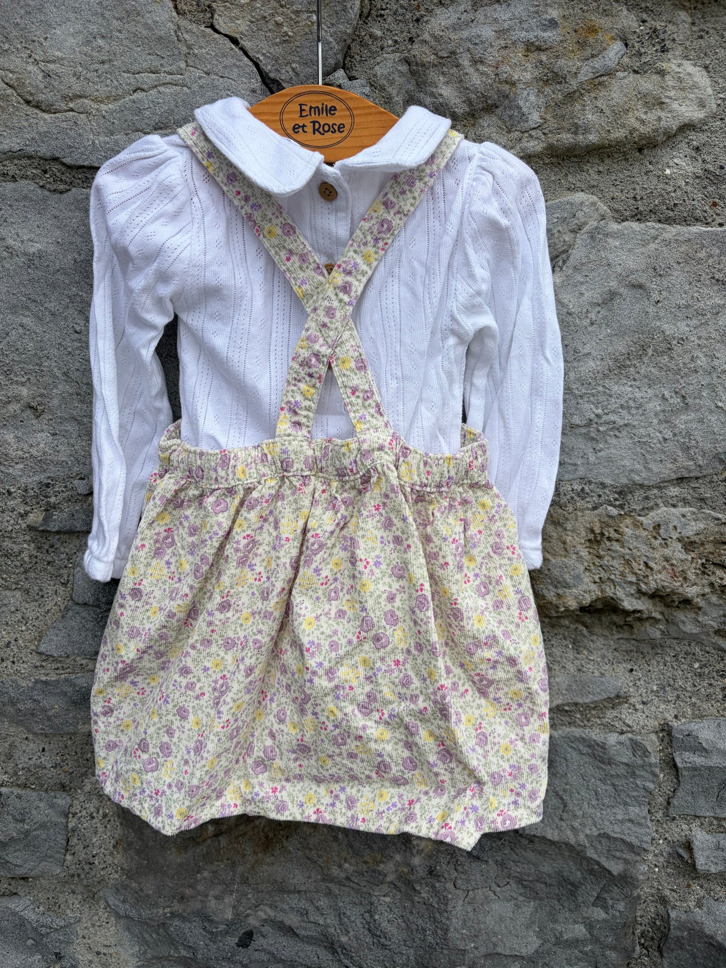 Floral cord pinafore&pointelle vest 6-9m (68-74cm)