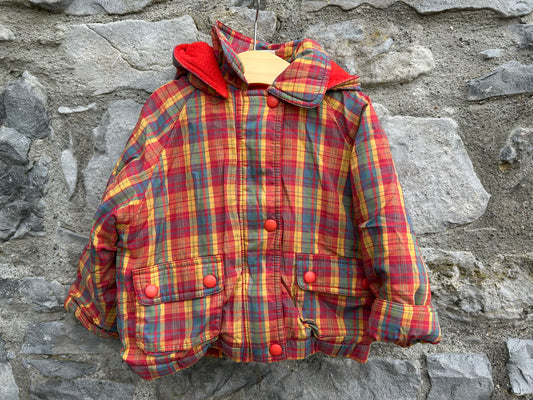 80s orange check winter jacket  12-18m (80-86cm)