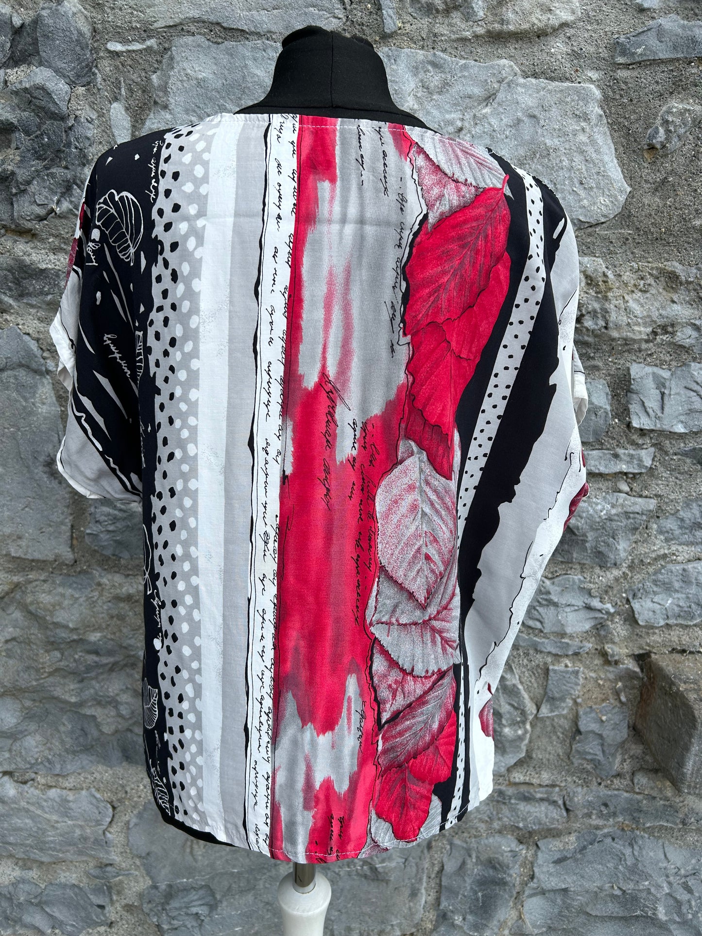 80s pink&black leaves top uk 14-16