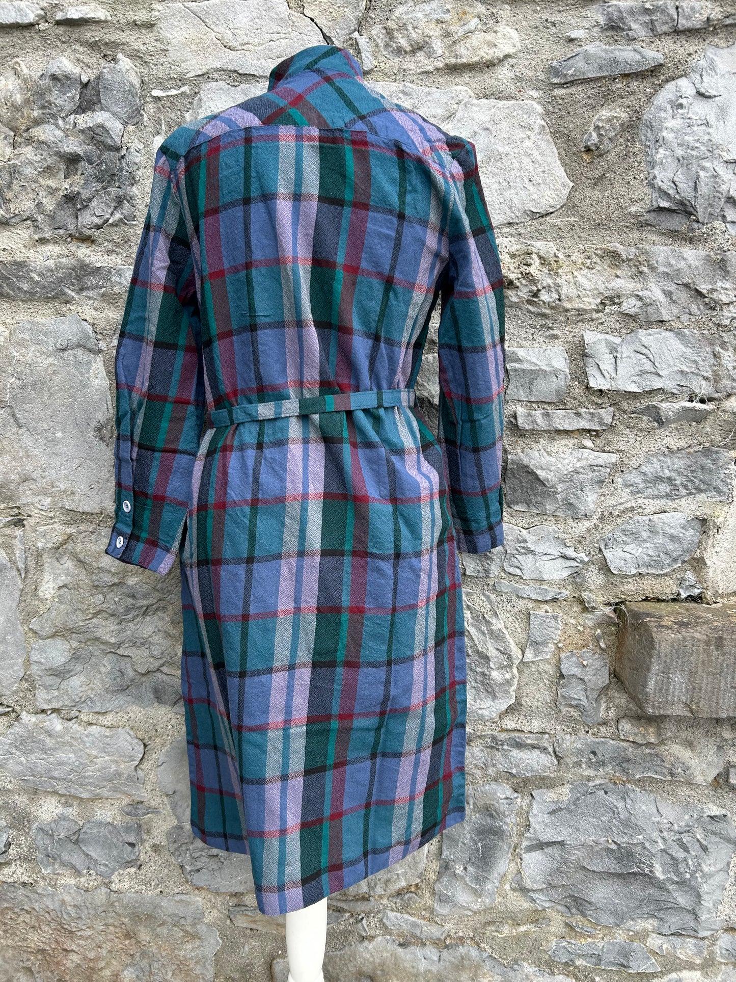 80s plaid midi dress with a high collar uk 6-8