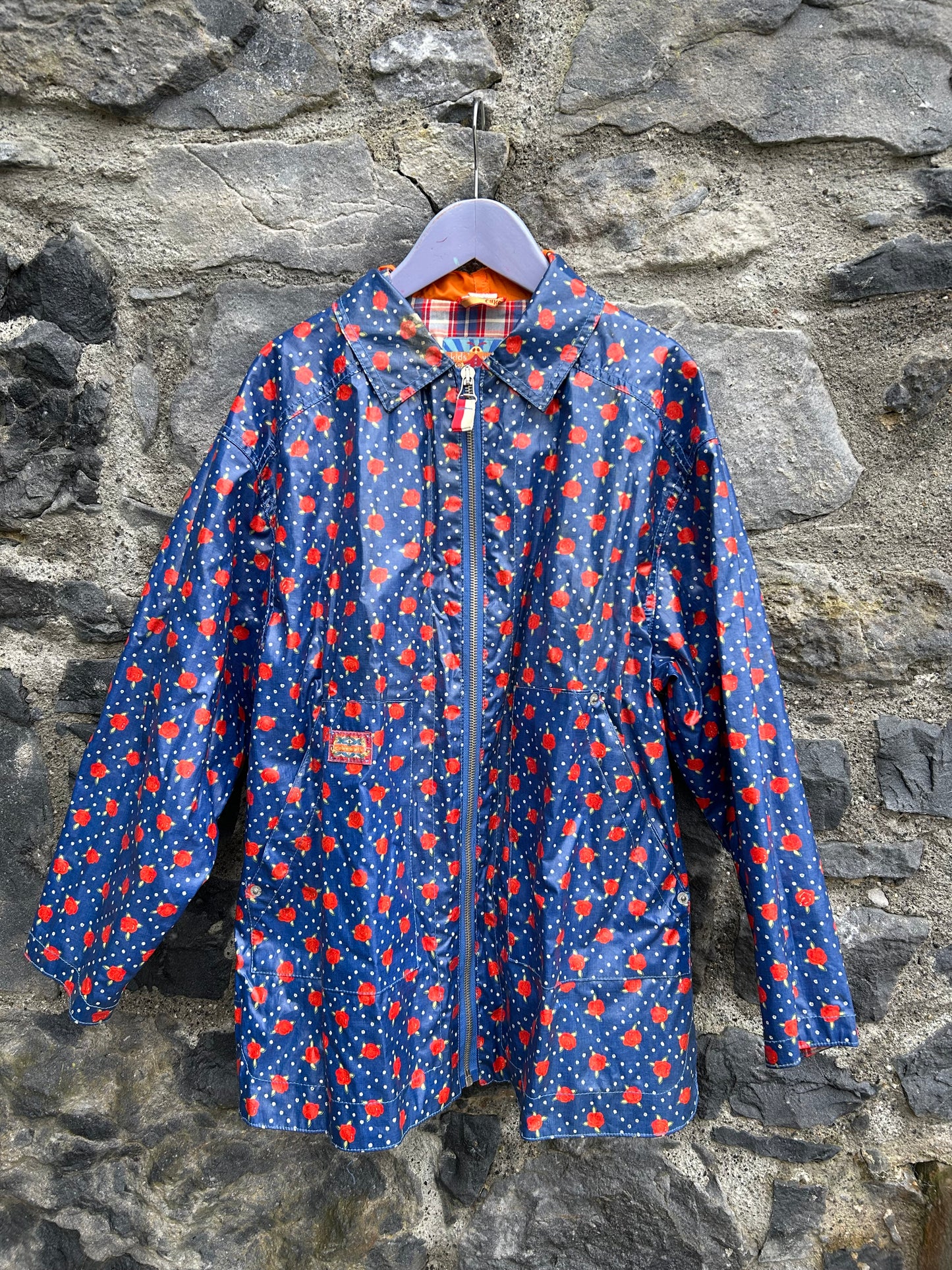 90s roses navy raincoat 9-10y (134-140cm)