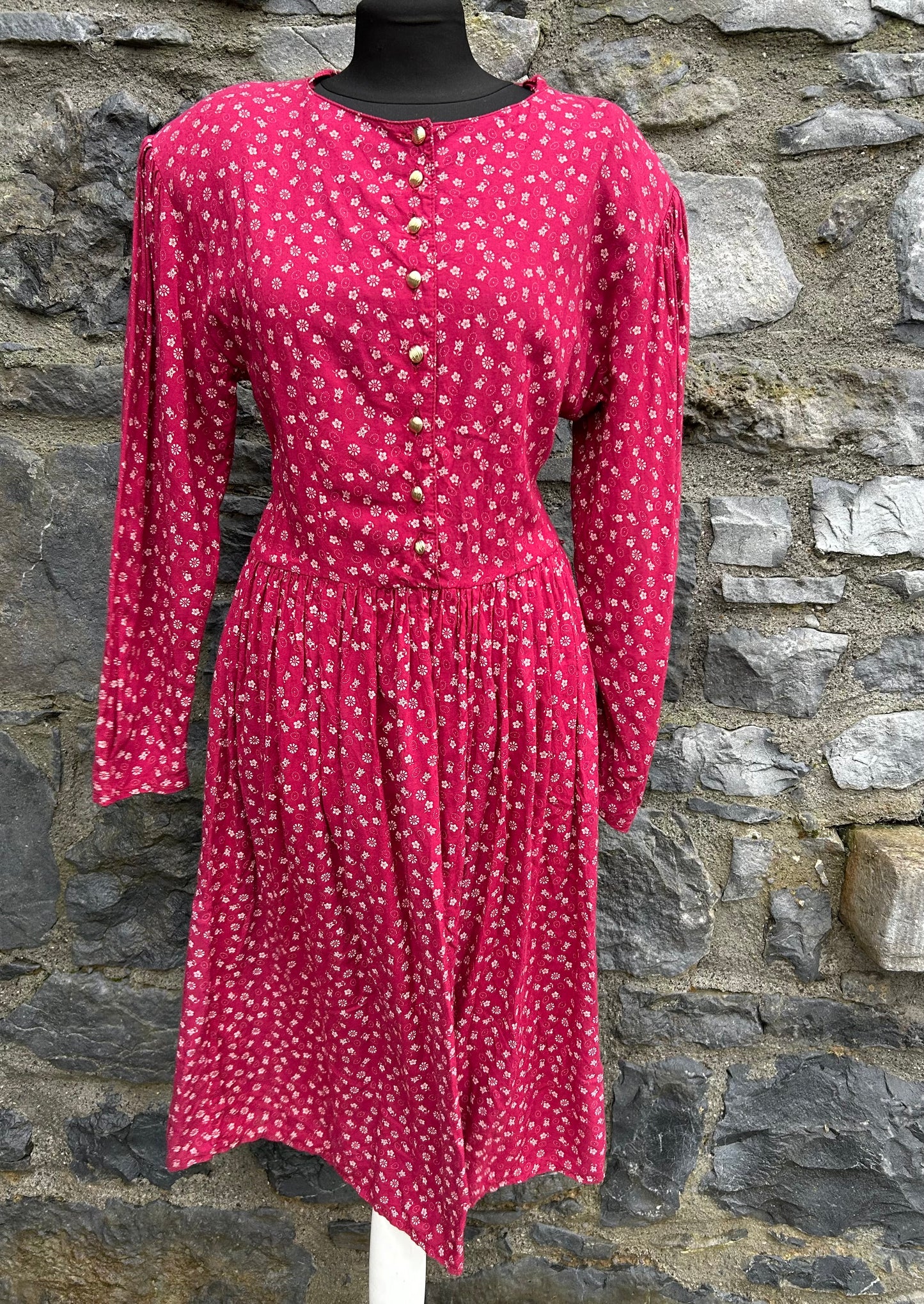 80s red floral dress uk 8-10