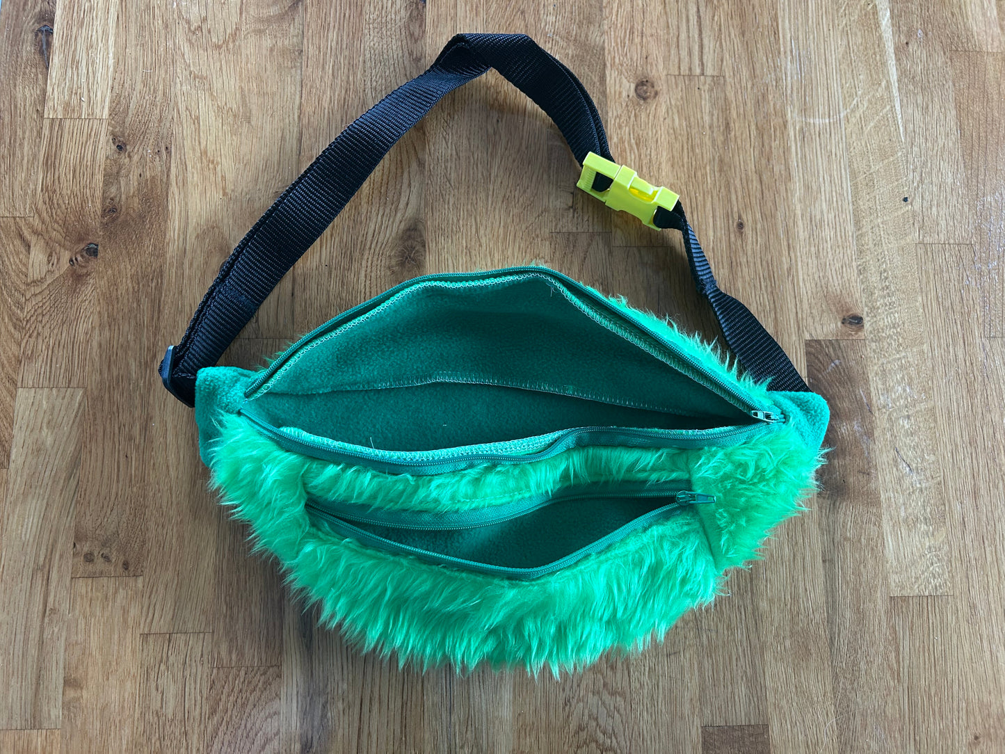 Green furry bum bag