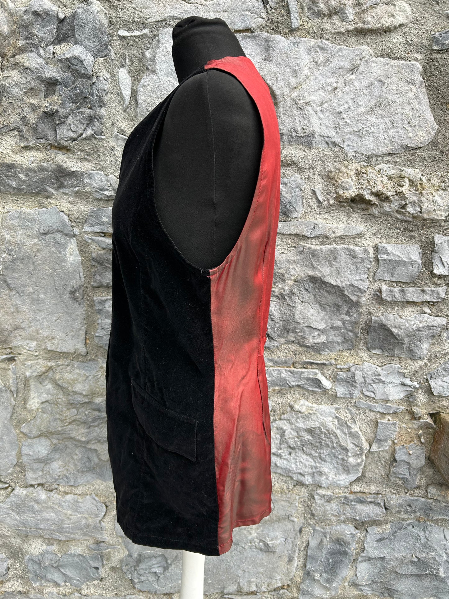 80s long black velvet waistcoat uk 8-10