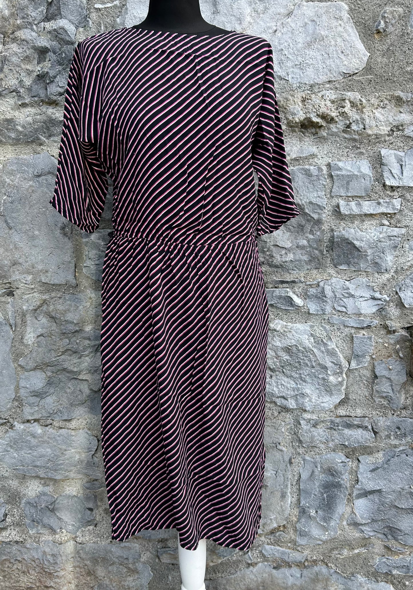 80s black&pink stripy dress uk 10-12