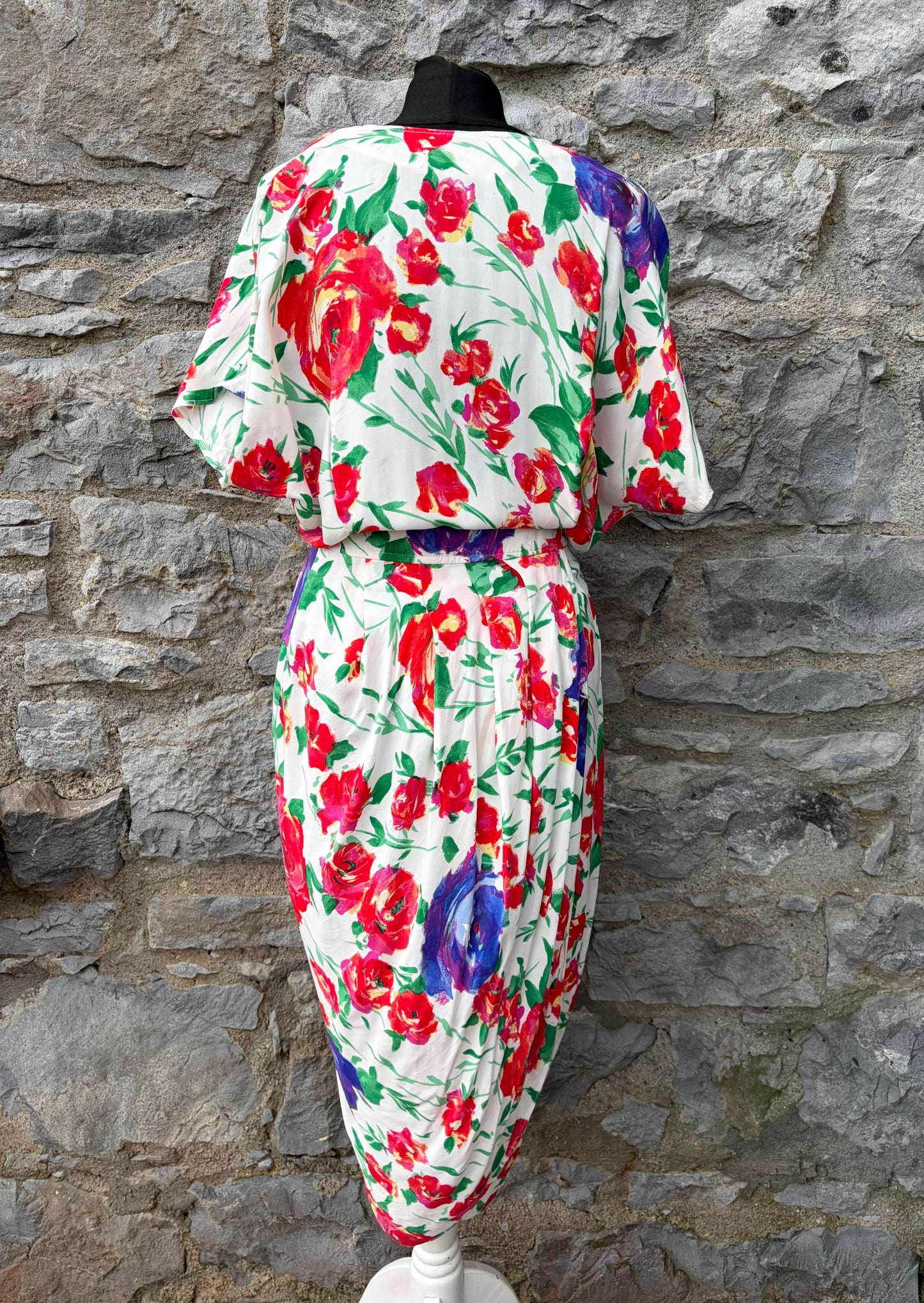 80s red flowers wrap dress uk 8