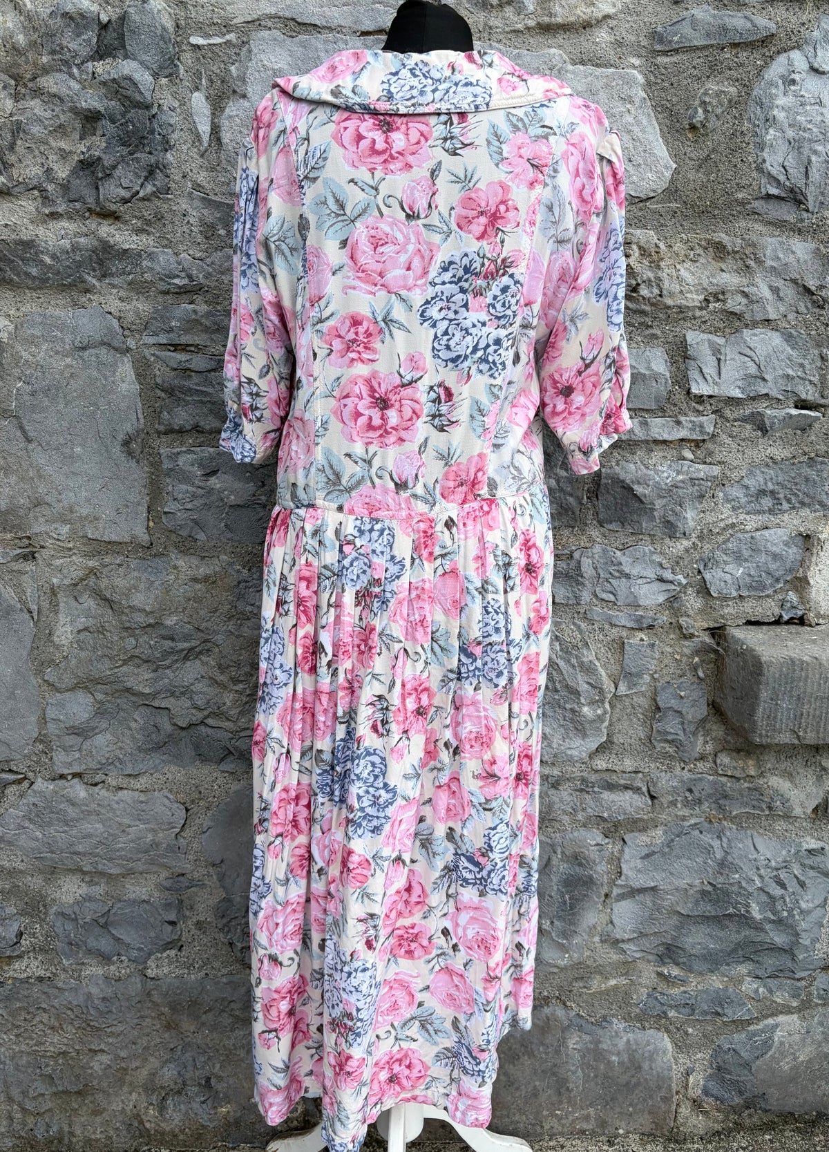 80s pink floral big collar dress uk 12