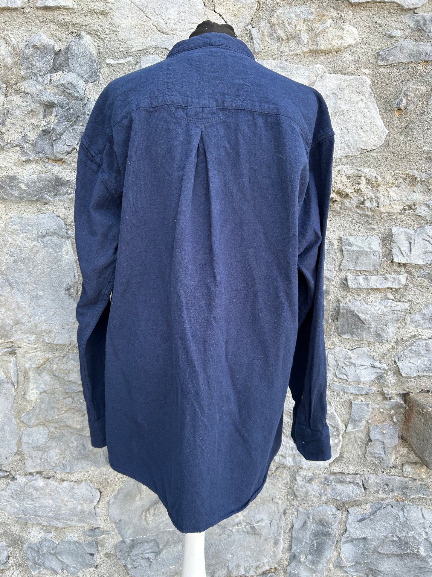Navy grandpa collar shirt Medium