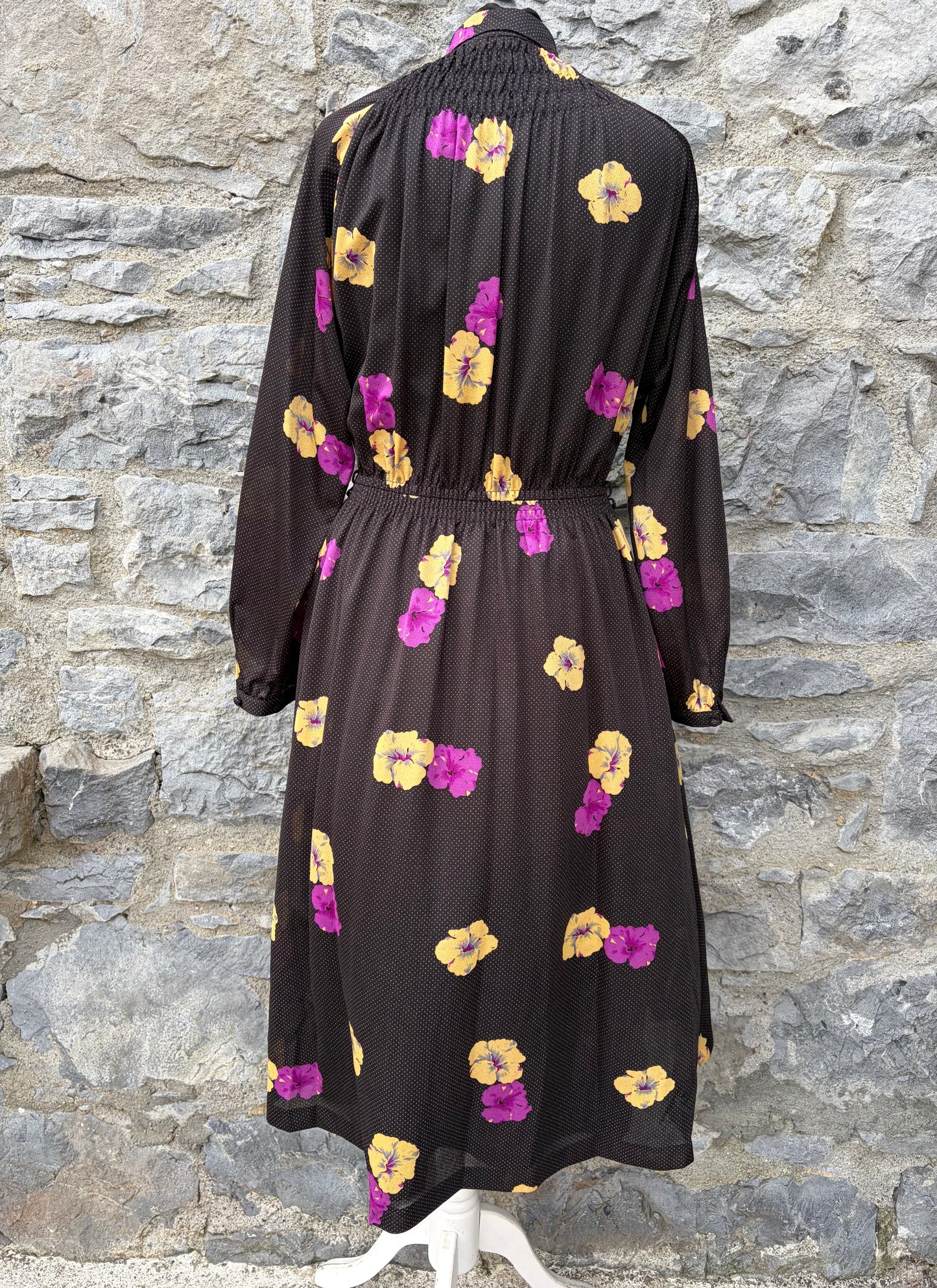 80s floral black high neck dress uk 8-10