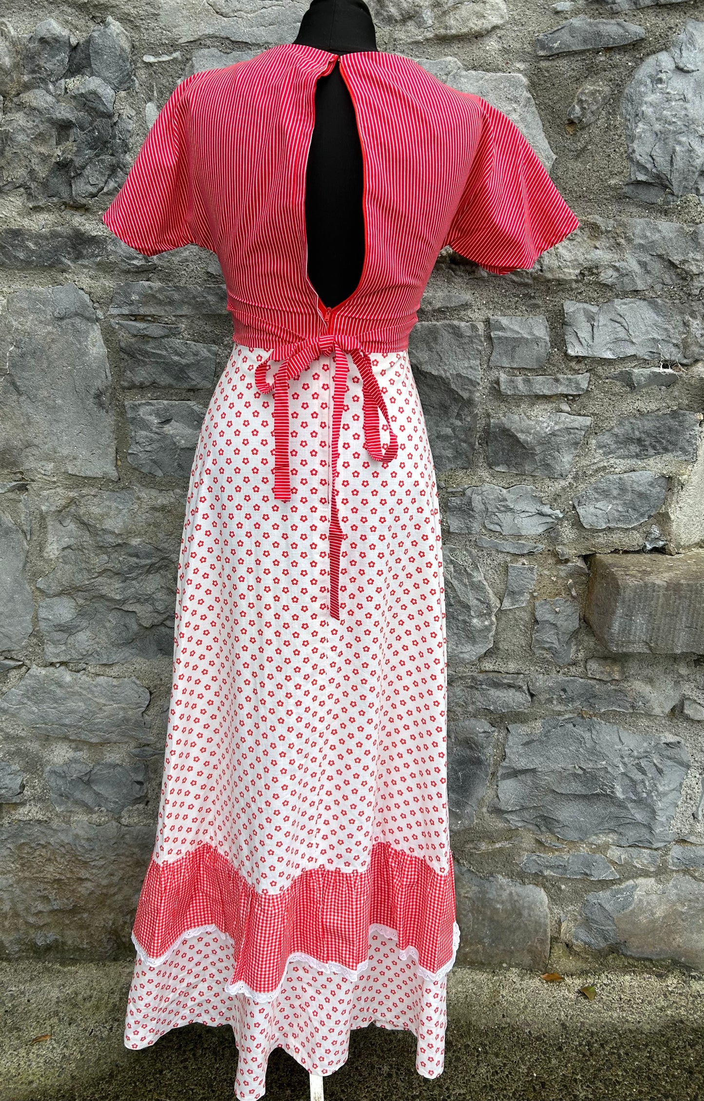 70s Red&white folk dress uk 6