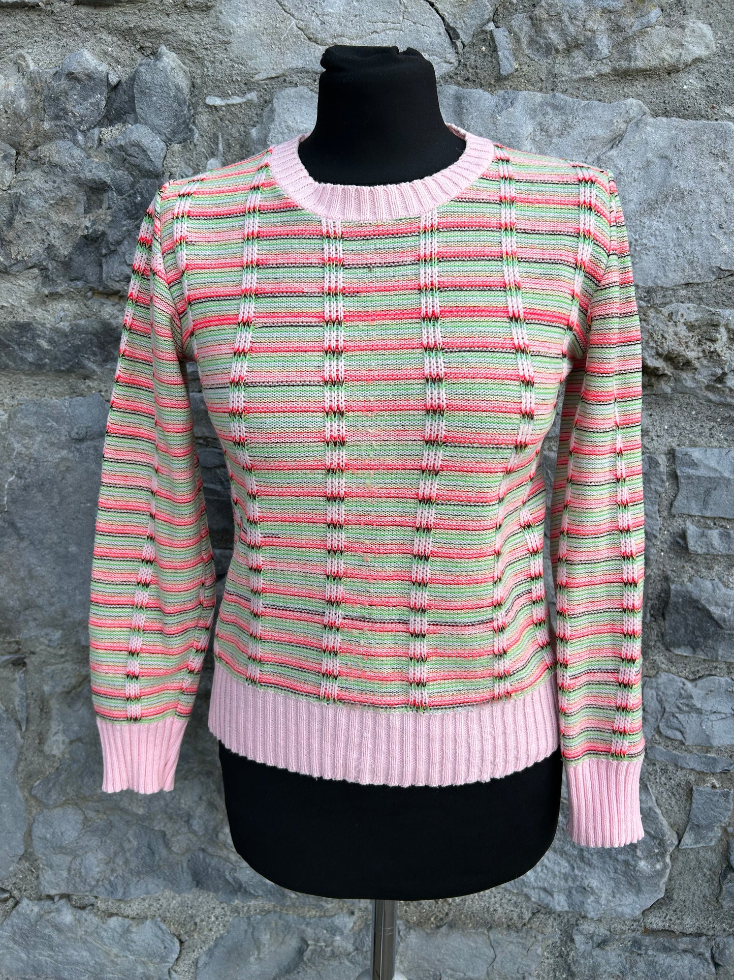 80s pink stripy top uk 6-8