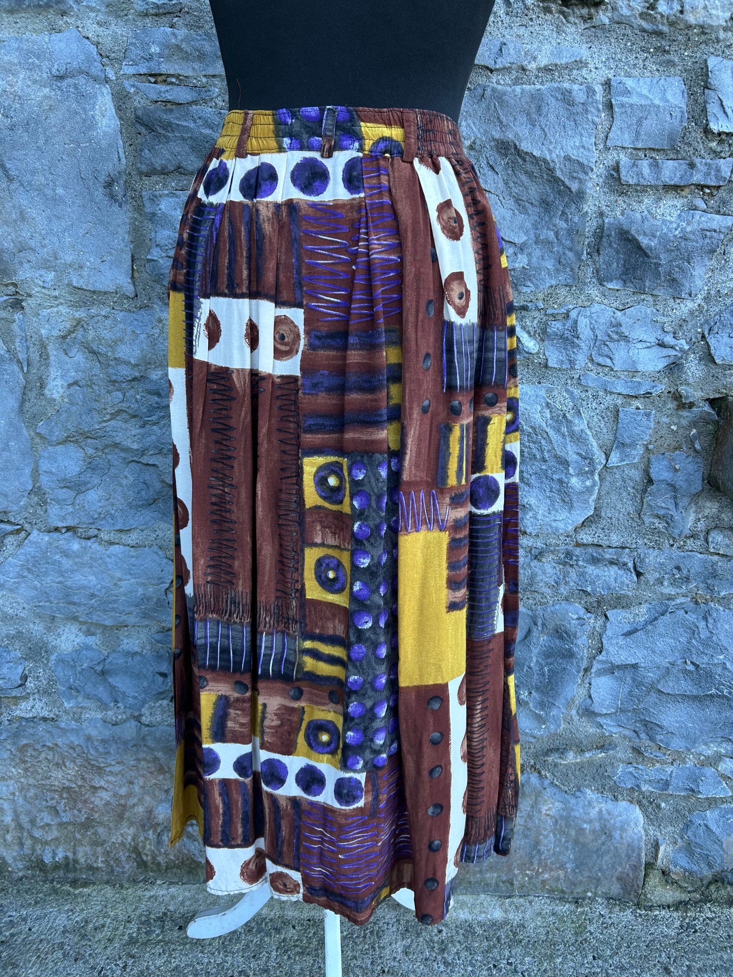 80s brown patchwork skirt uk 8-10