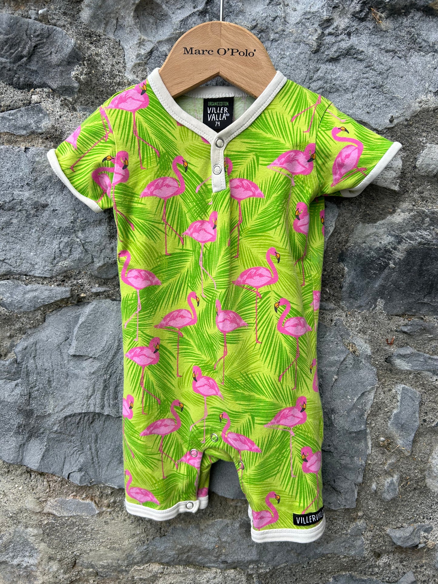 Flamingos green rompers 9m (74cm)