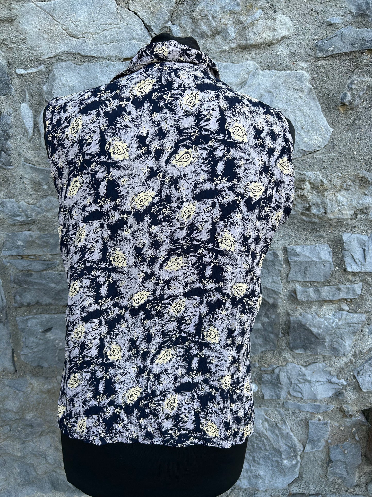80s grey&black sleeveless top uk 12