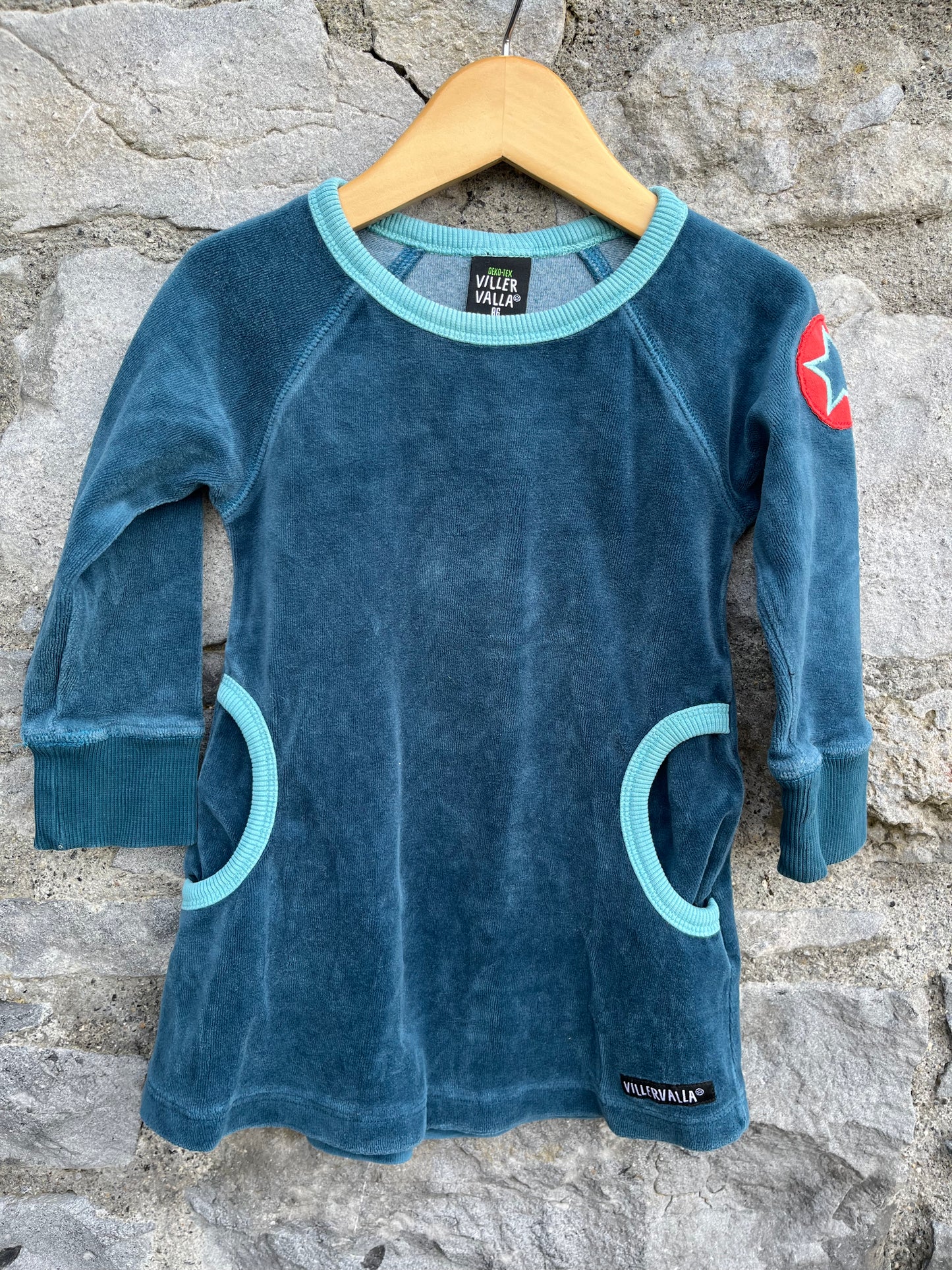 Petrol velour dress 18m (86cm)