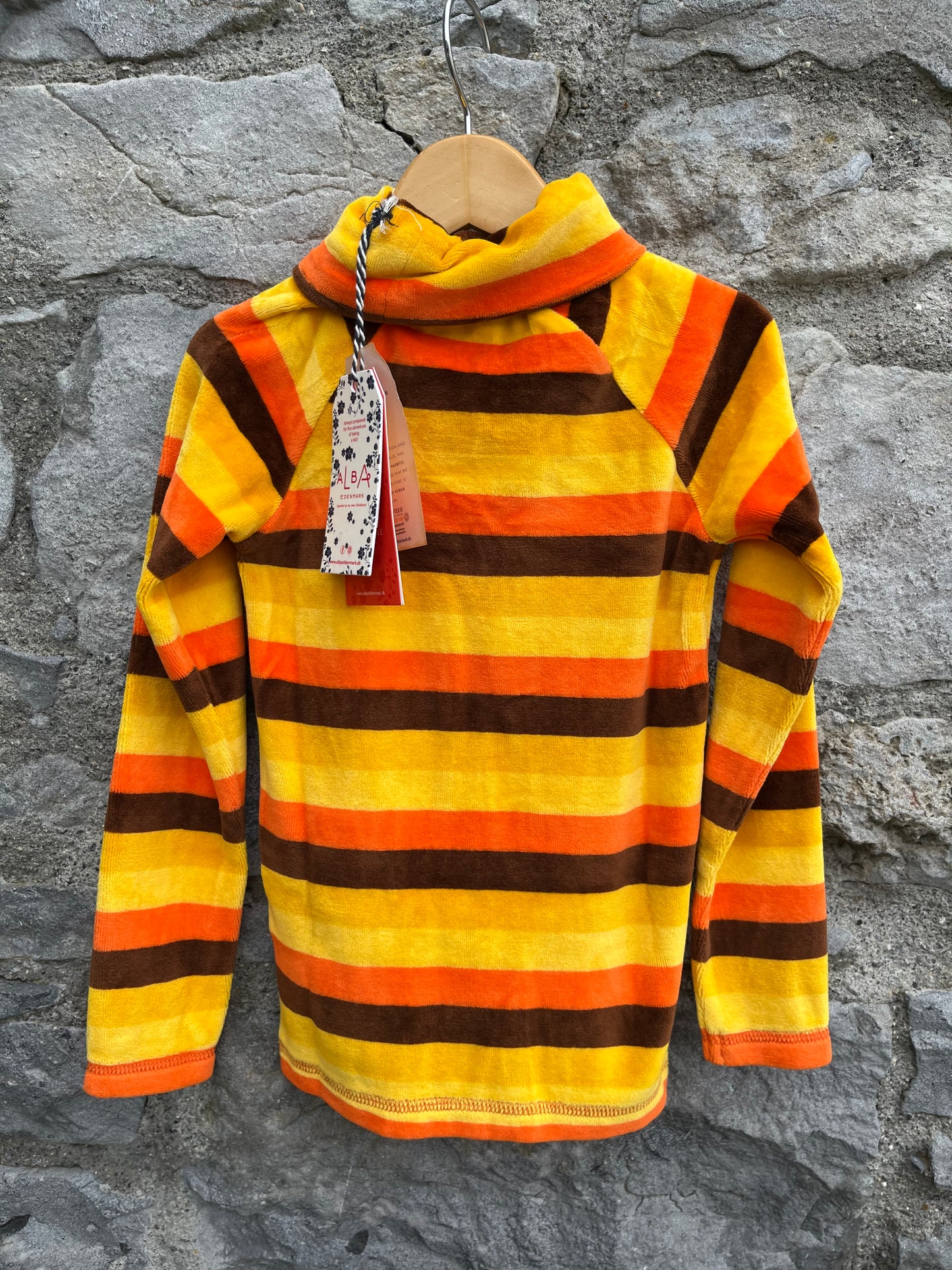 Orange&yellow stripes velour highneck top 4y (104cm)