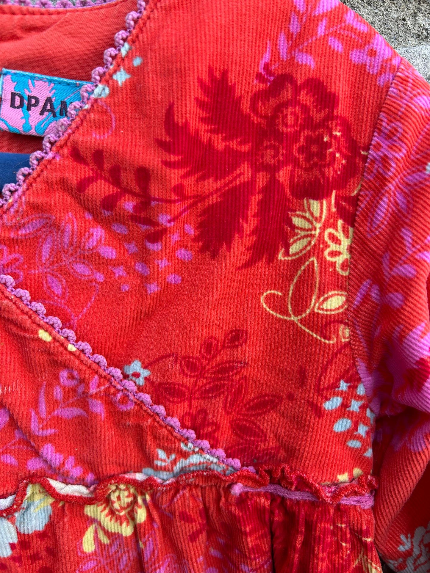 Floral red cord dress 3-4y (98-104cm)