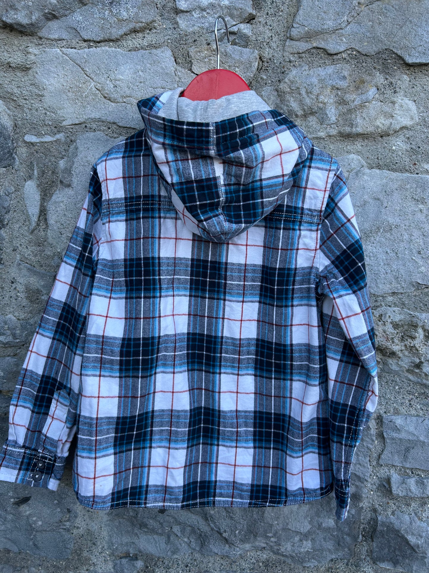 Navy check hooded shirt 7y (122cm)