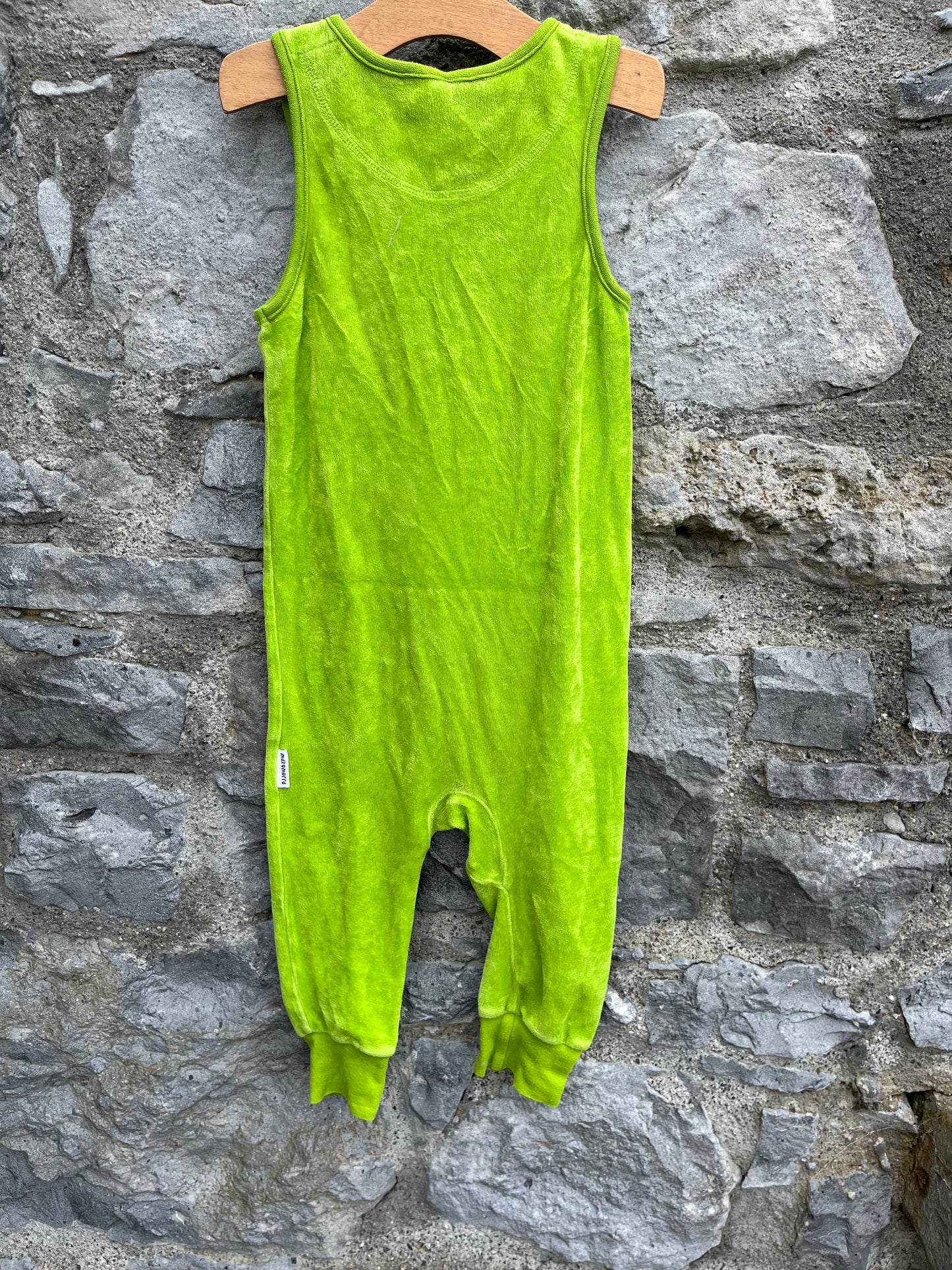 Lime green velour hedgehog dungarees 18-24m (86-92cm)