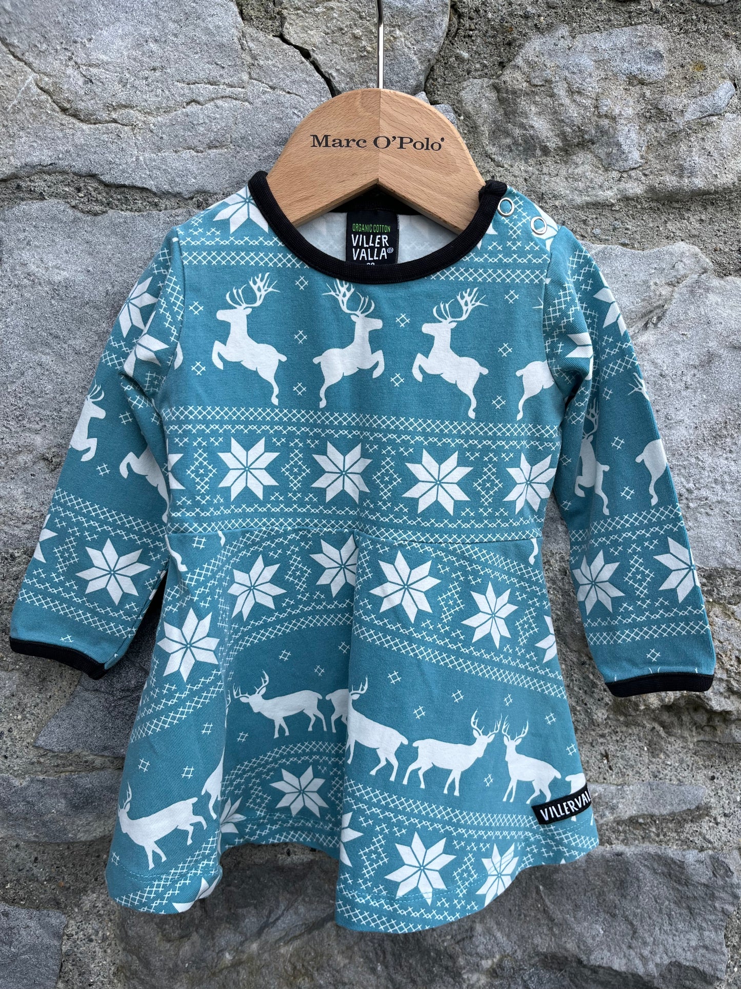 Christmas print blue skater dress 6m (68cm)