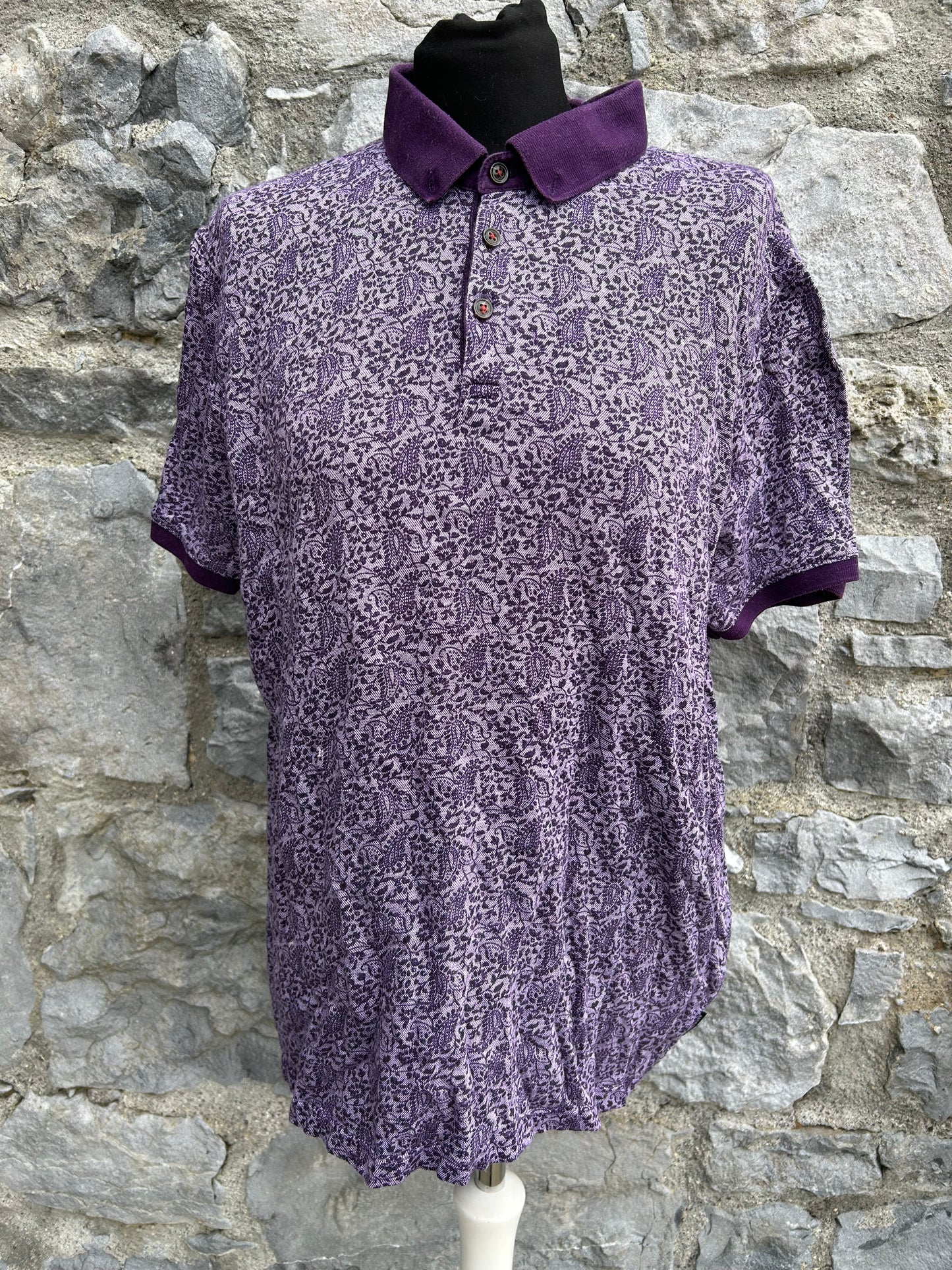 Purple floral polo top Small