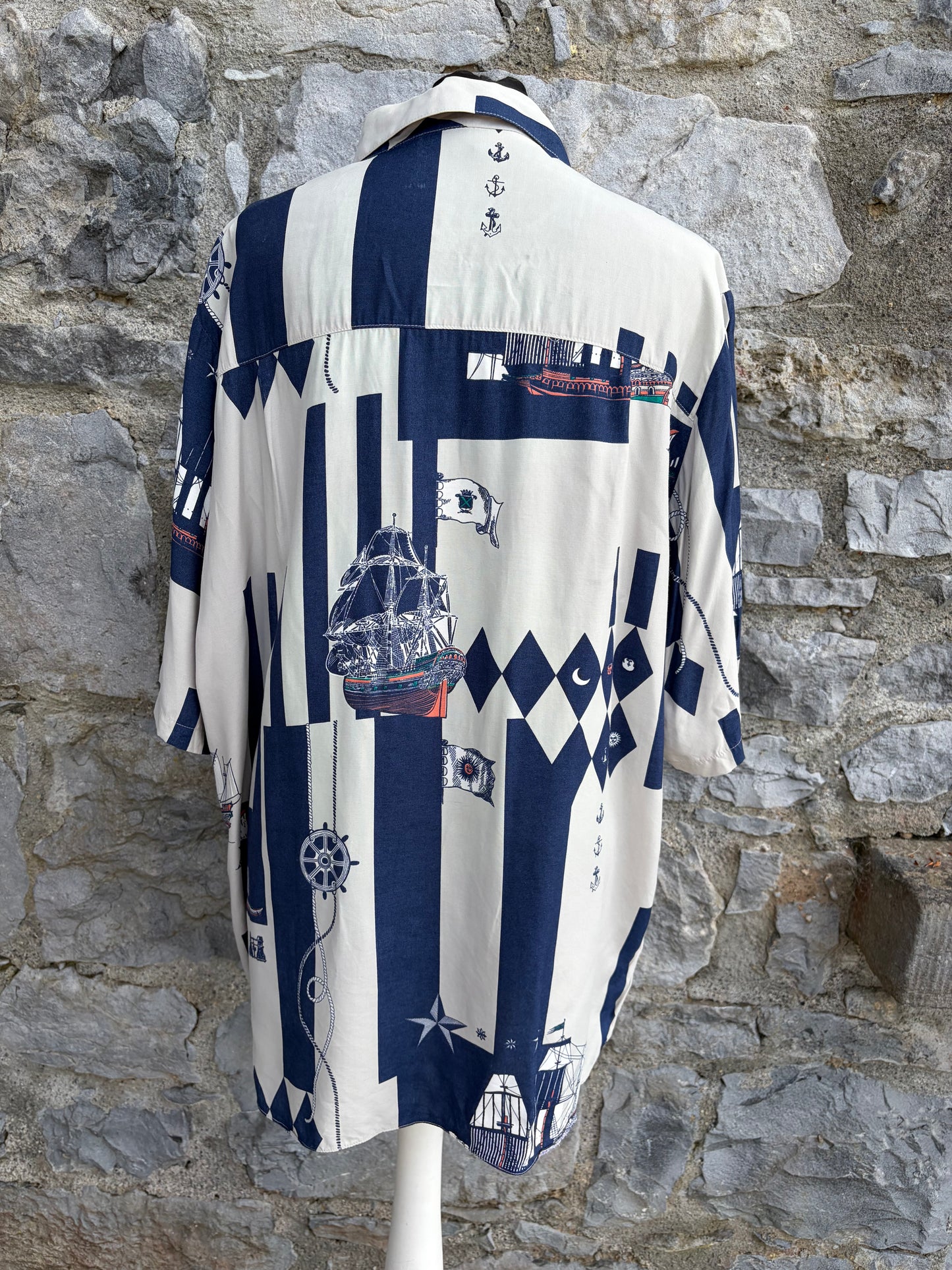 80s ships beige&navy shirt Large